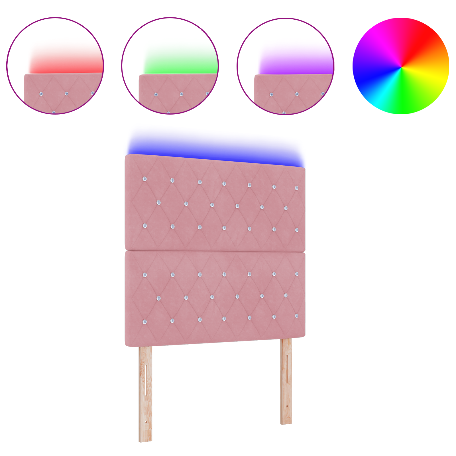 vidaXL Tăblie LED cu lumini cu bandă LED Argyle Roz 90 cm Catifea vidaXL Tăblie LED cu lumini cu bandă LED Argyle Roz 90 cm Catifea