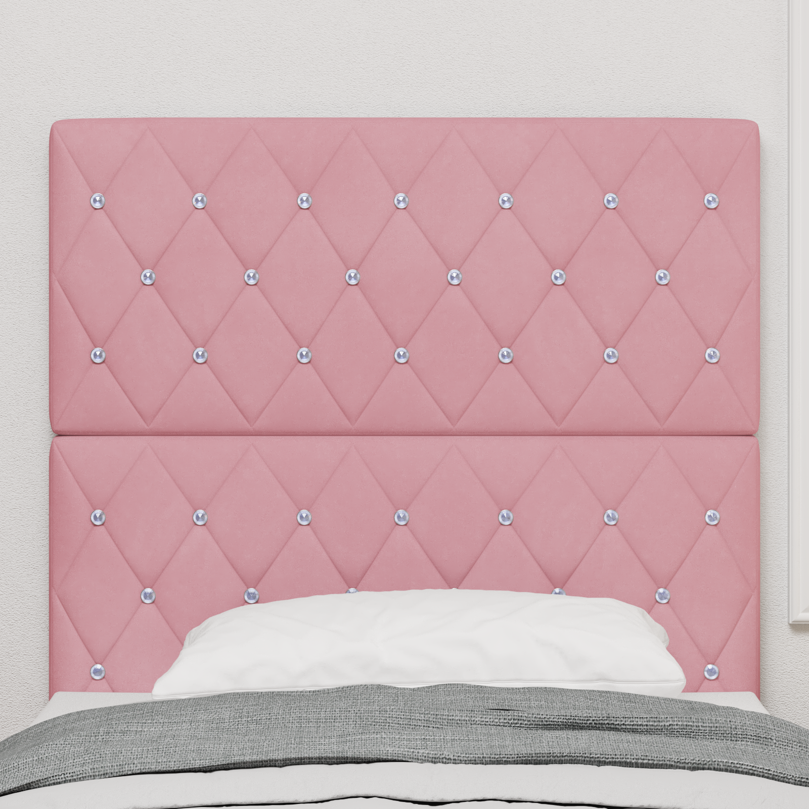 vidaXL Tăblie LED cu lumini cu bandă LED Argyle Roz 90 cm Catifea vidaXL Tăblie LED cu lumini cu bandă LED Argyle Roz 90 cm Catifea