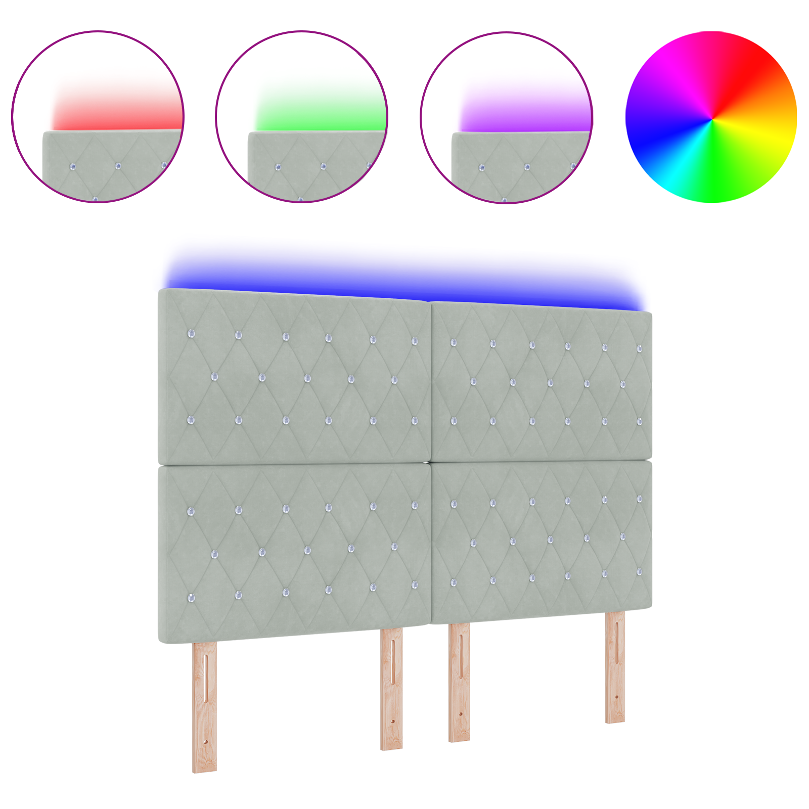 vidaXL Tăblie LED cu lumini cu bandă LED Gri deschis 144 cm Catifea