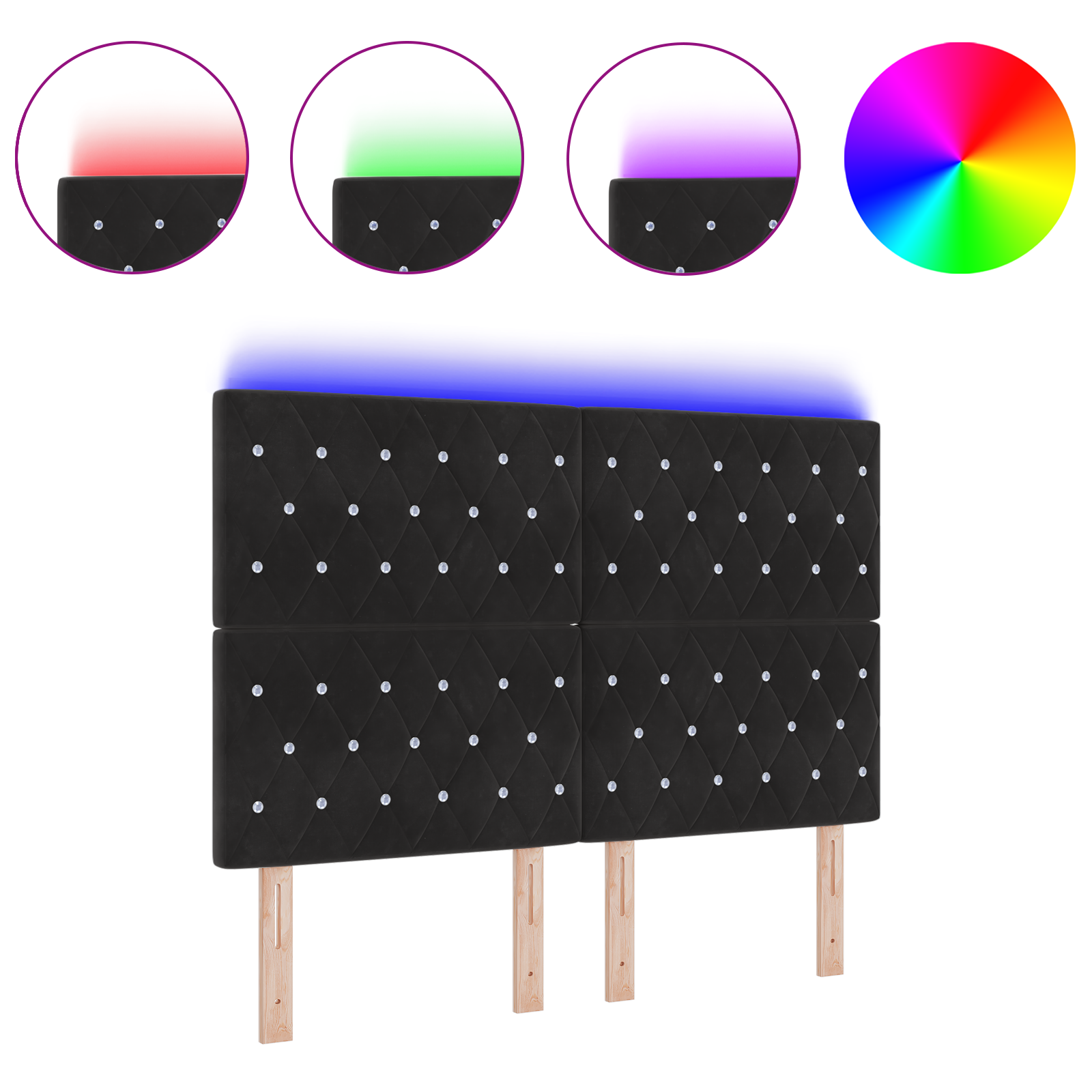 vidaXL Tăblie LED cu lumini cu bandă LED Argyle Negru 144 cm Catifea vidaXL Tăblie LED cu lumini cu bandă LED Argyle Negru 144 cm Catifea