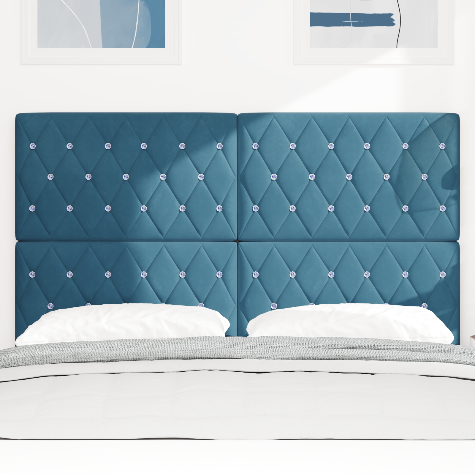 vidaXL Tăblie LED Argyle cu headboard Albastru închis 144 cm Catifea vidaXL Tăblie LED Argyle cu headboard Albastru închis 144 cm Catifea