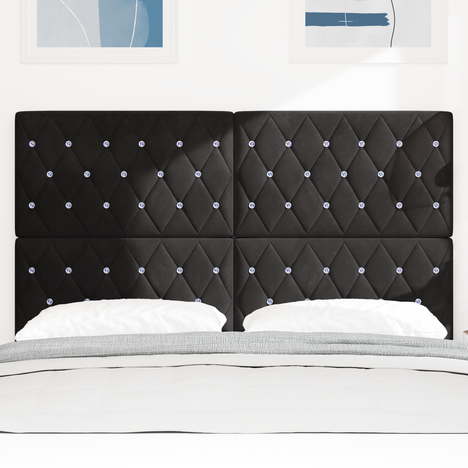 vidaXL Tăblie LED cu lumini cu bandă LED Argyle Negru 80 cm Catifea vidaXL Tăblie LED cu lumini cu bandă LED Argyle Negru 80 cm Catifea