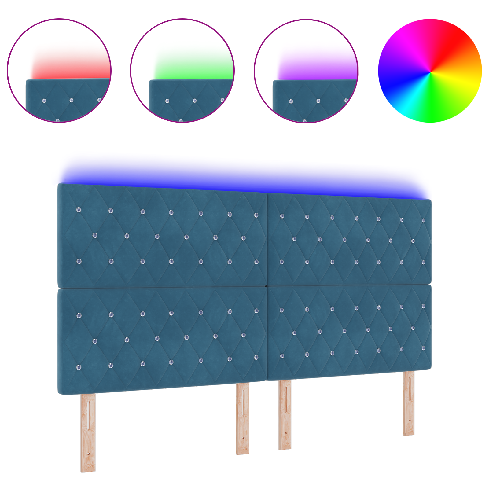 vidaXL Tăblie LED cu lumini cu bandă LED Albastru închis 90 cm Catifea vidaXL Tăblie LED cu lumini cu bandă LED Albastru închis 90 cm Catifea