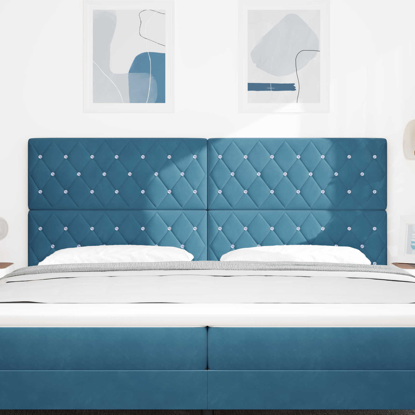 vidaXL Tăblie LED Argyle cu headboard Albastru închis 100 cm Catifea vidaXL Tăblie LED Argyle cu headboard Albastru închis 100 cm Catifea