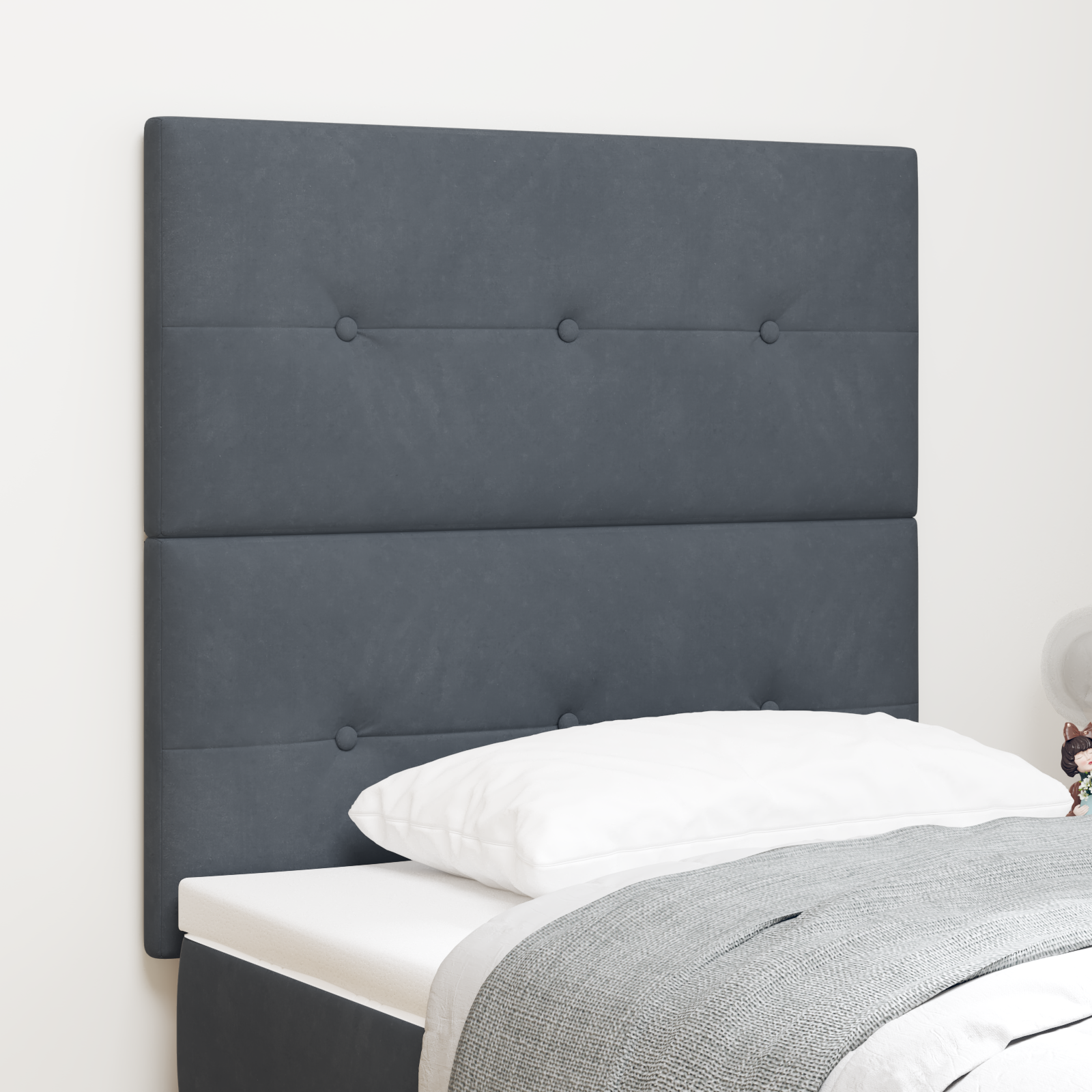 vidaXL Tăblie cap cu lumini cu bandă LED Ajustabil Gri 90 cm Catifea