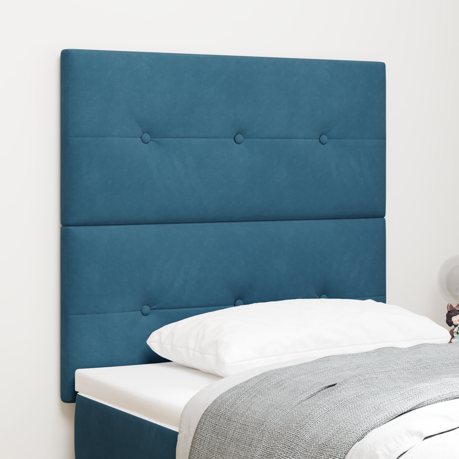 vidaXL Tăblie cap cu lumini cu bandă LED albastru 90 cm Catifea