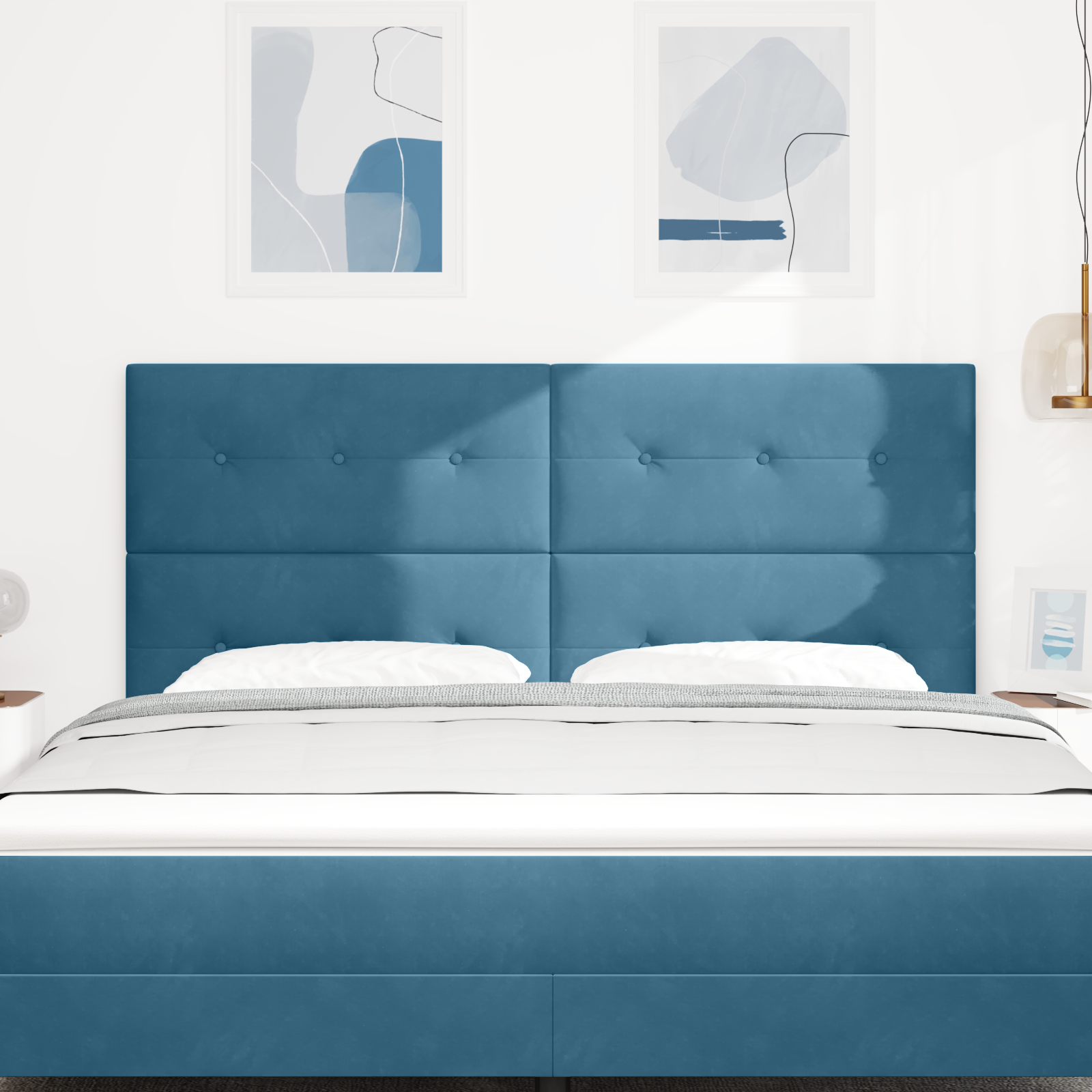 vidaXL Headboard cu LED Albastru Întunecat 90 cm Catifea vidaXL Headboard cu LED Albastru Întunecat 90 cm Catifea
