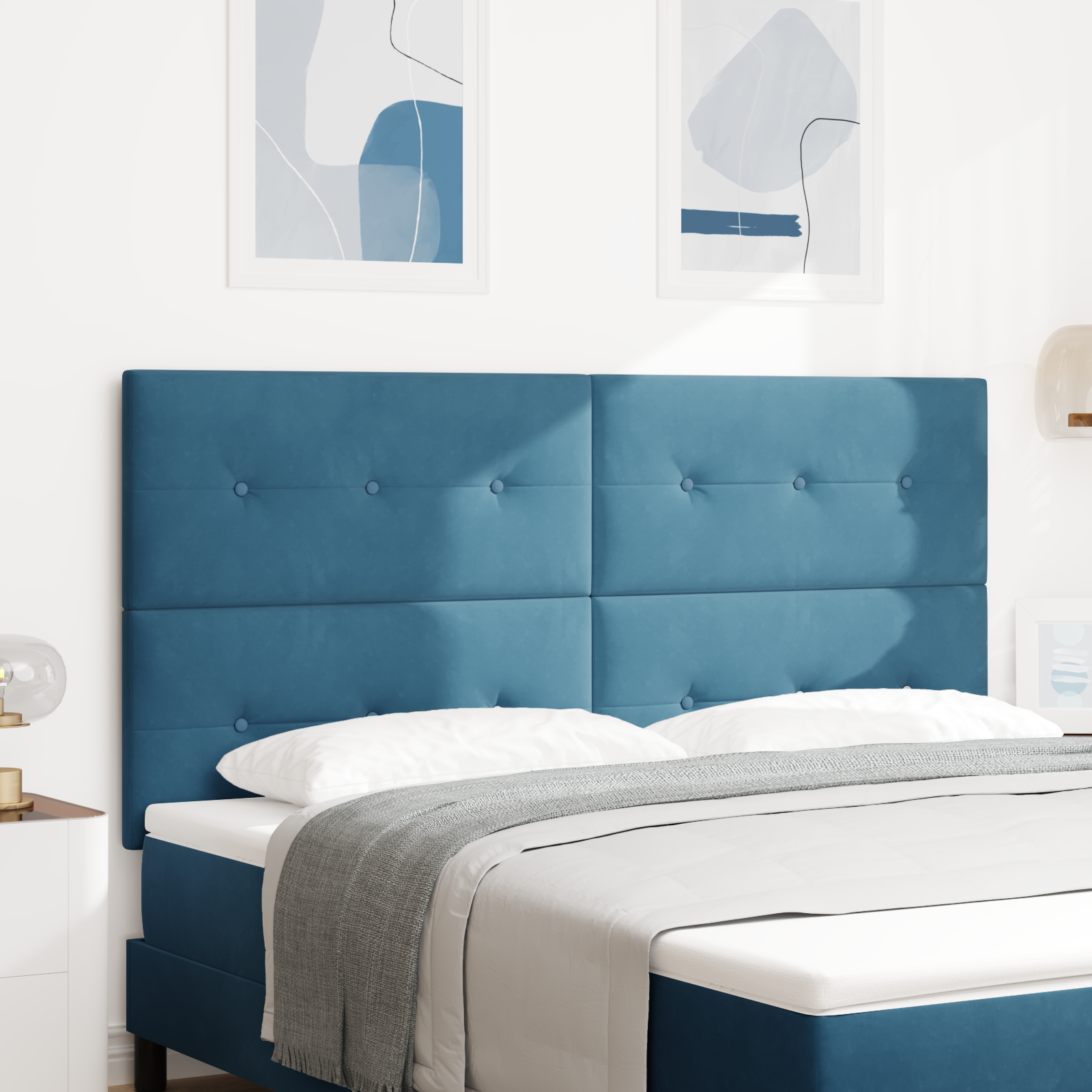 vidaXL Headboard cu LED Albastru Întunecat 90 cm Catifea vidaXL Headboard cu LED Albastru Întunecat 90 cm Catifea
