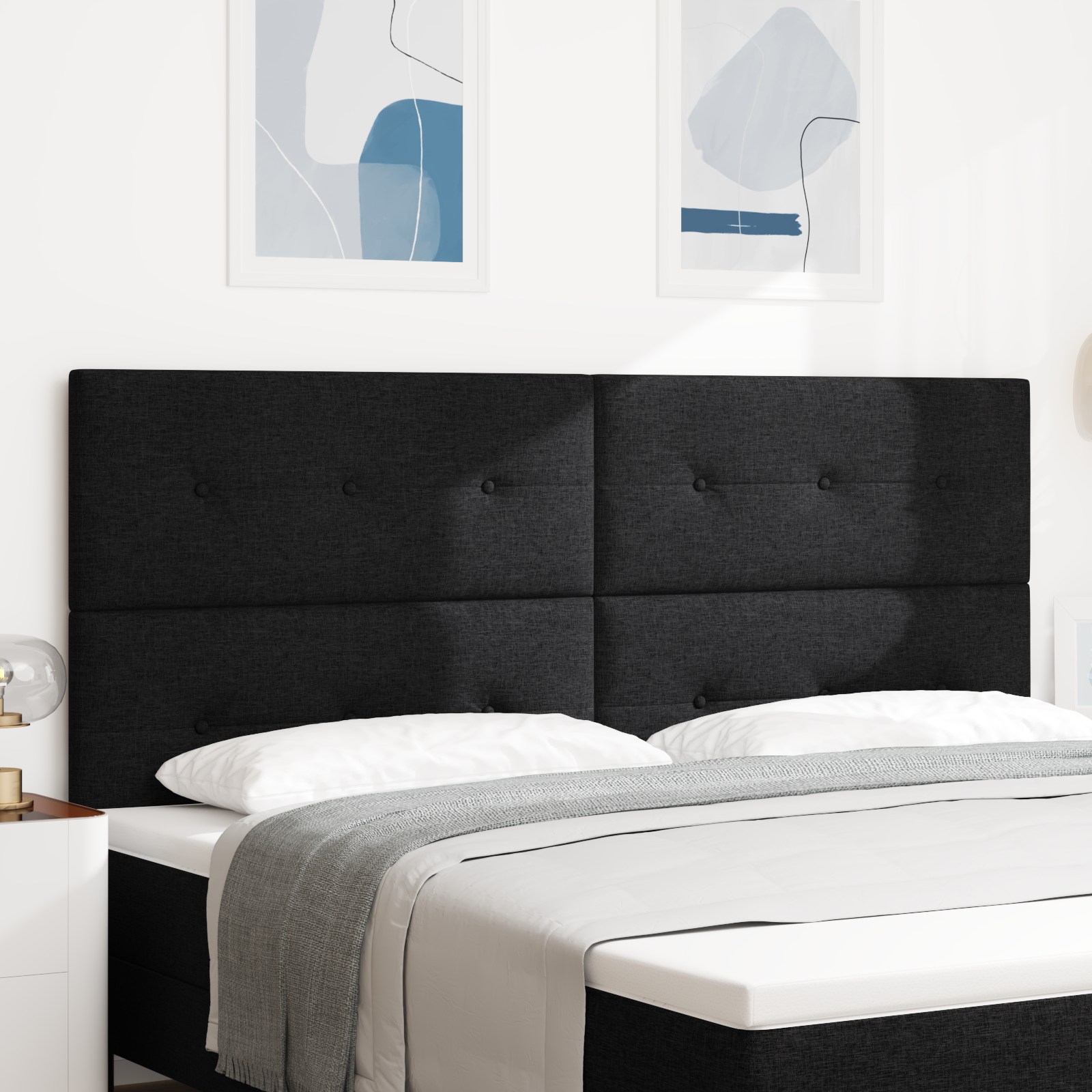 vidaXL Tăblie cu LED cu lumini cu bandă LED Negru 200 cm țesătură vidaXL Tăblie cu LED cu lumini cu bandă LED Negru 200 cm țesătură