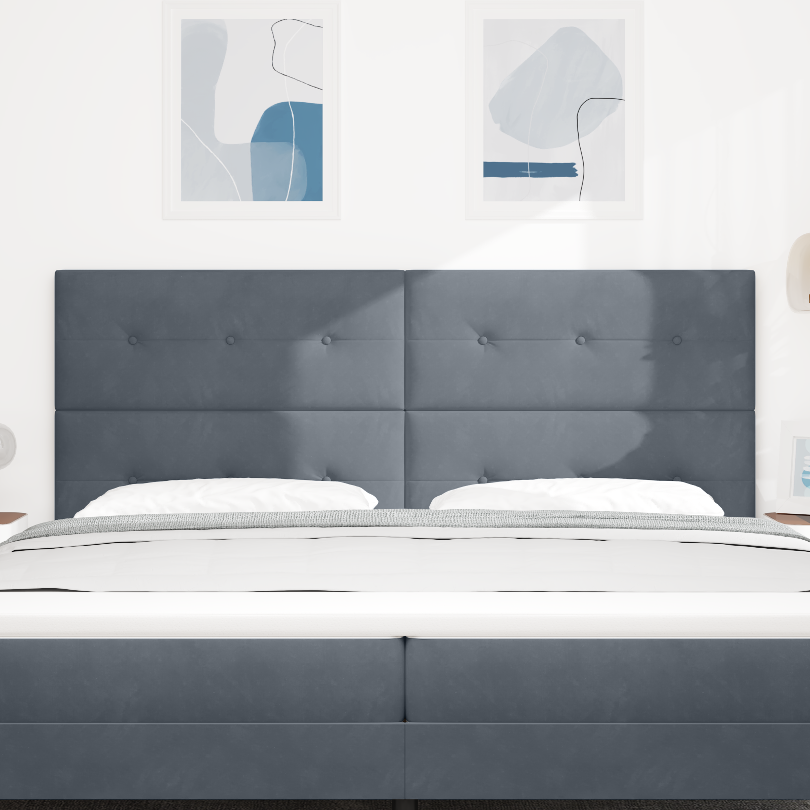 vidaXL Tăblie cap cu lumini cu bandă LED Ajustabil Gri 100 cm Catifea