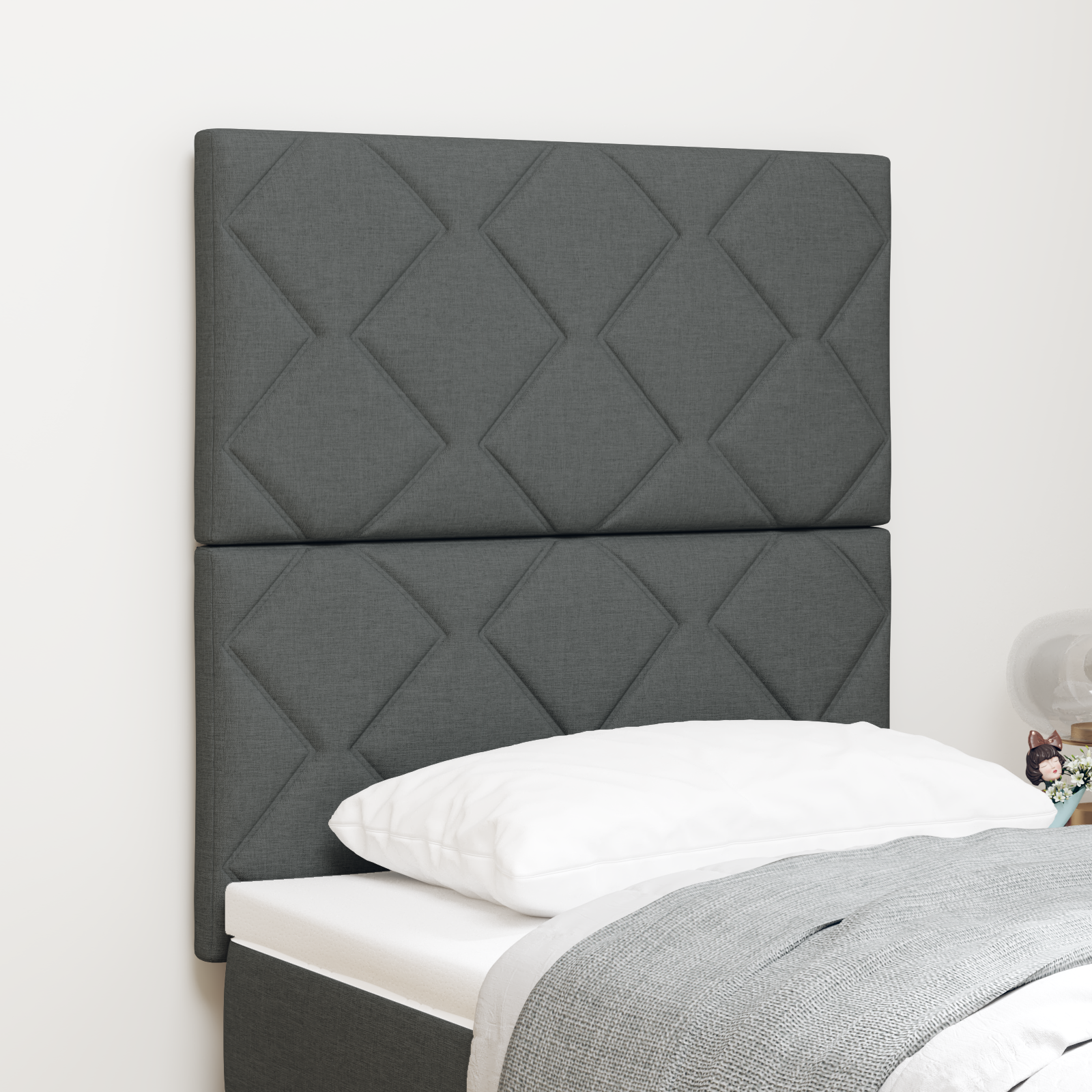 Tablă de Pat LED vidaXL Design Blocuri Diamant Gri Închis 80 cm Țesătură Tablă de Pat LED vidaXL Design Blocuri Diamant Gri Închis 80 cm Țesătură