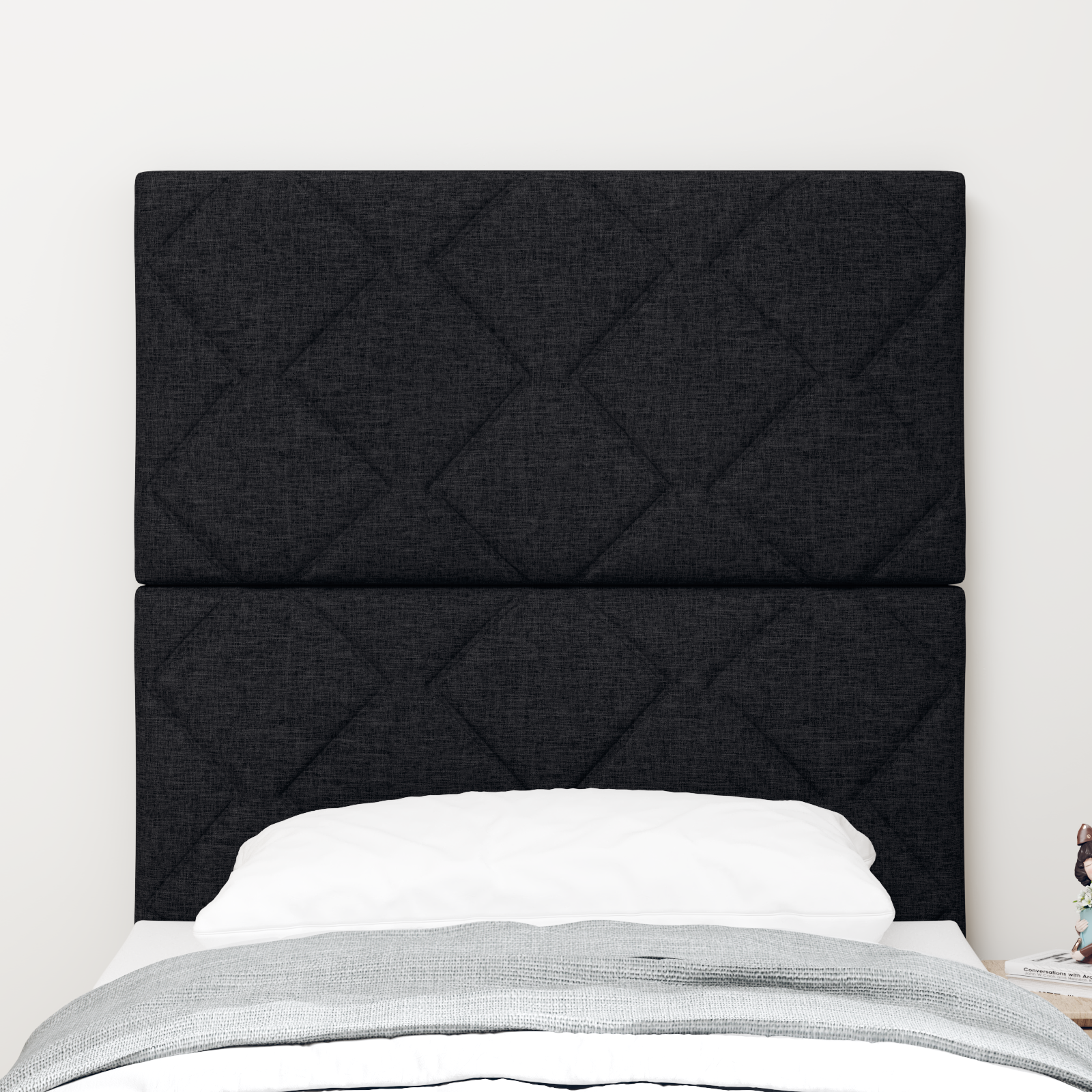 Tăblie LED vidaXL Design cu Blocuri de Diamant Neagră 80 cm Țesătură