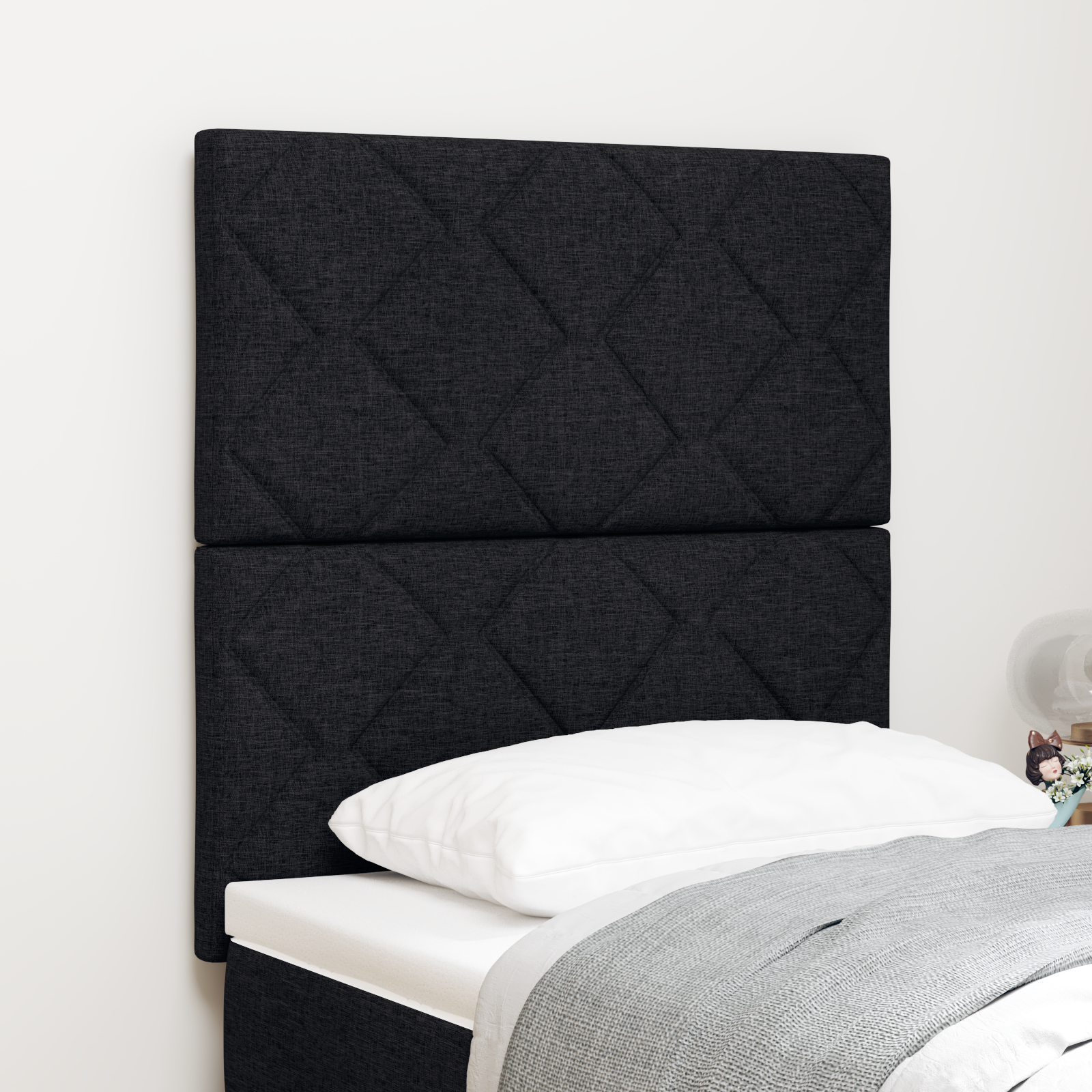 Tăblie LED vidaXL Design cu Blocuri de Diamant Neagră 80 cm Țesătură