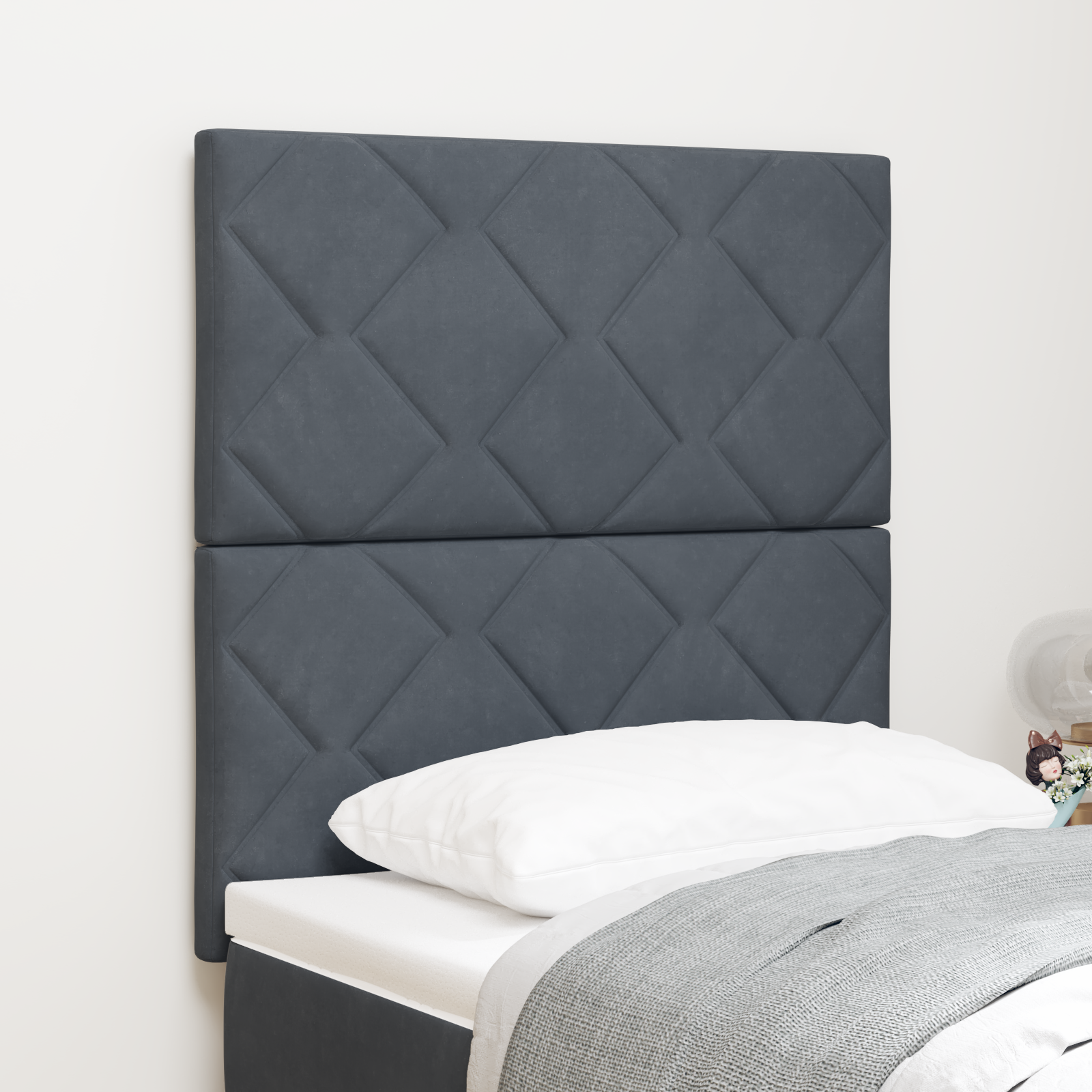 vidaXL Pătuț LED cu Design în Formă de Diamante, Gri Întunecat, 80 cm, Catifea vidaXL Pătuț LED cu Design în Formă de Diamante, Gri Întunecat, 80 cm, Catifea