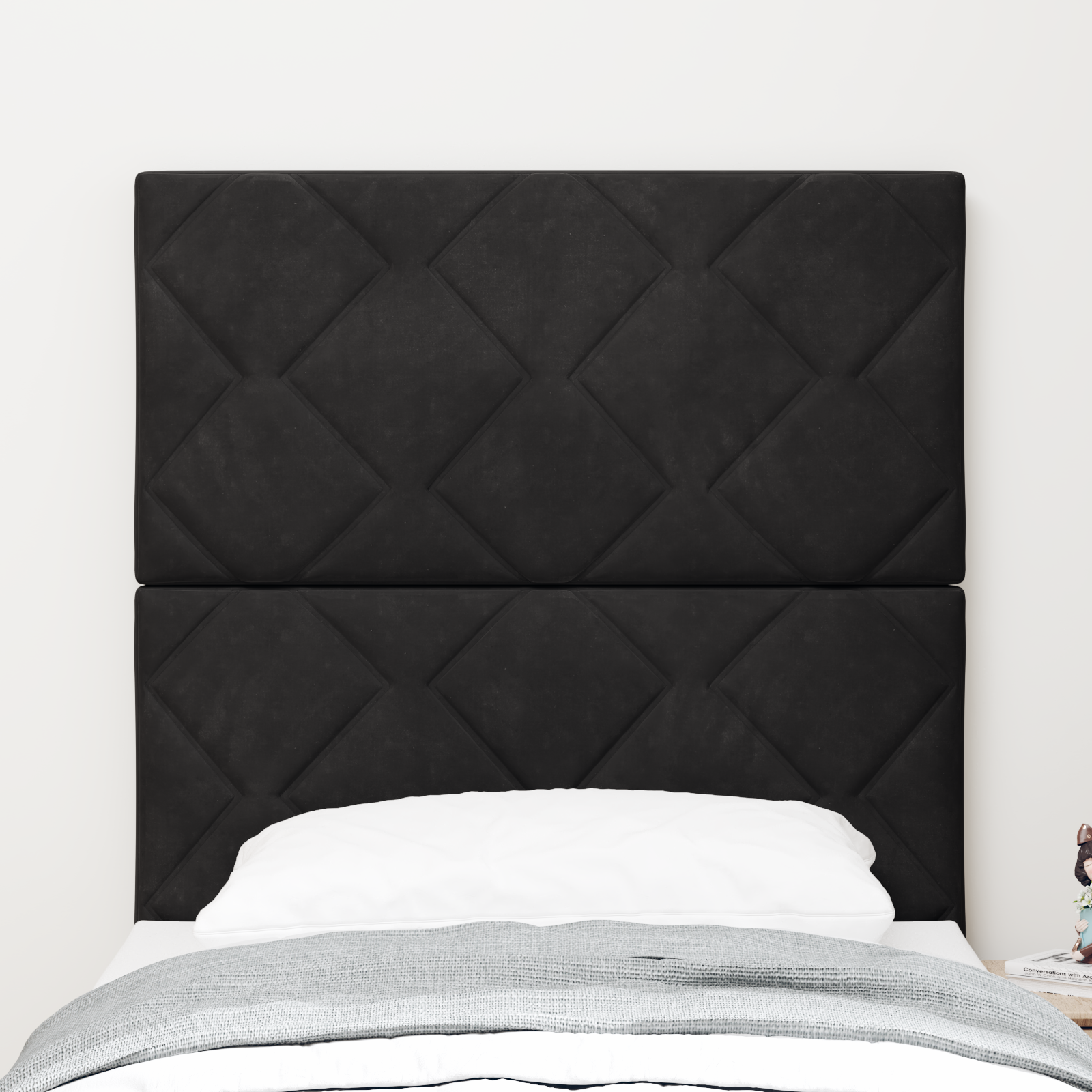 vidaXL Tăblie LED cu lumini cu bandă LED Geometric Negru 80 cm Catifea vidaXL Tăblie LED cu lumini cu bandă LED Geometric Negru 80 cm Catifea