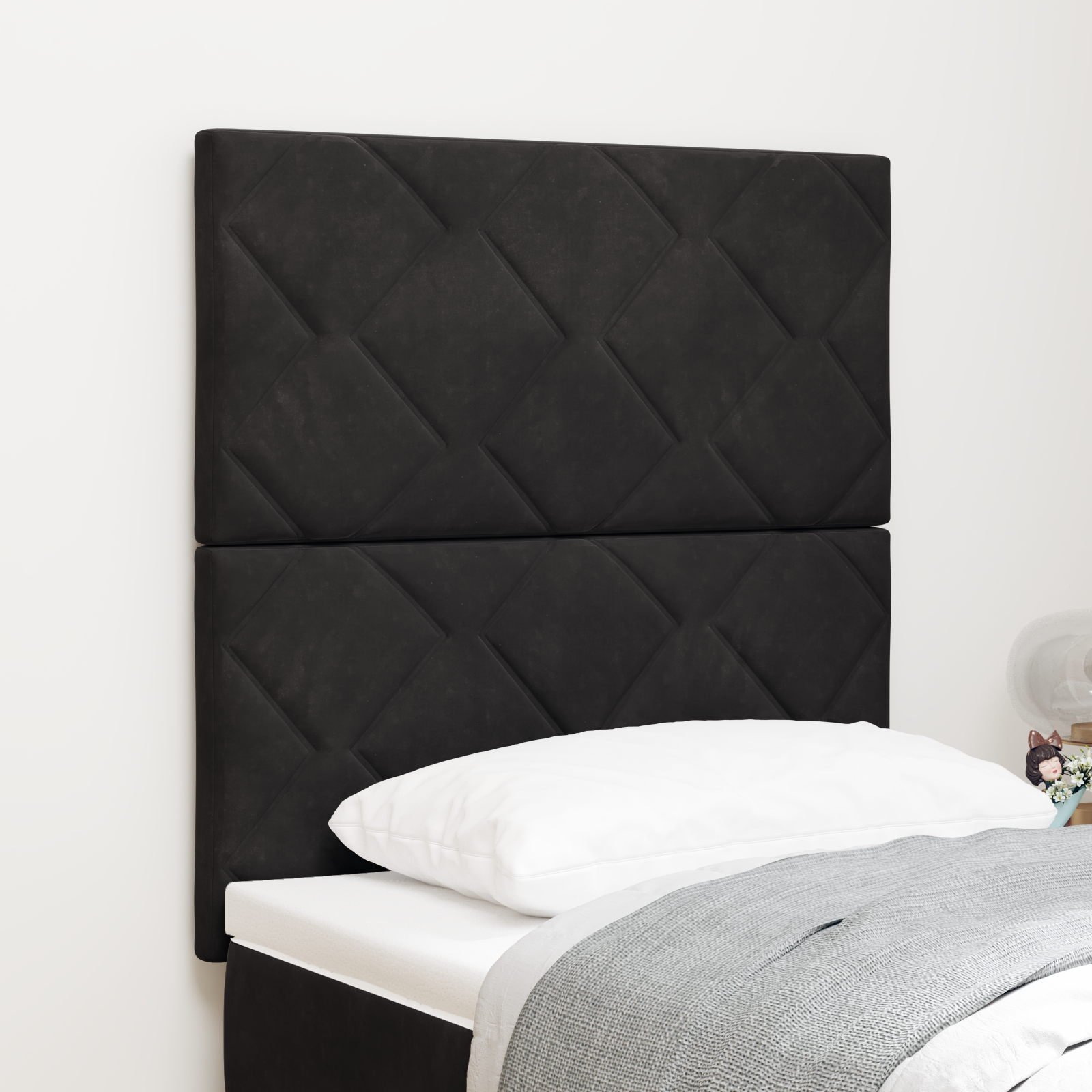 vidaXL Tăblie LED cu lumini cu bandă LED Geometric Negru 80 cm Catifea vidaXL Tăblie LED cu lumini cu bandă LED Geometric Negru 80 cm Catifea