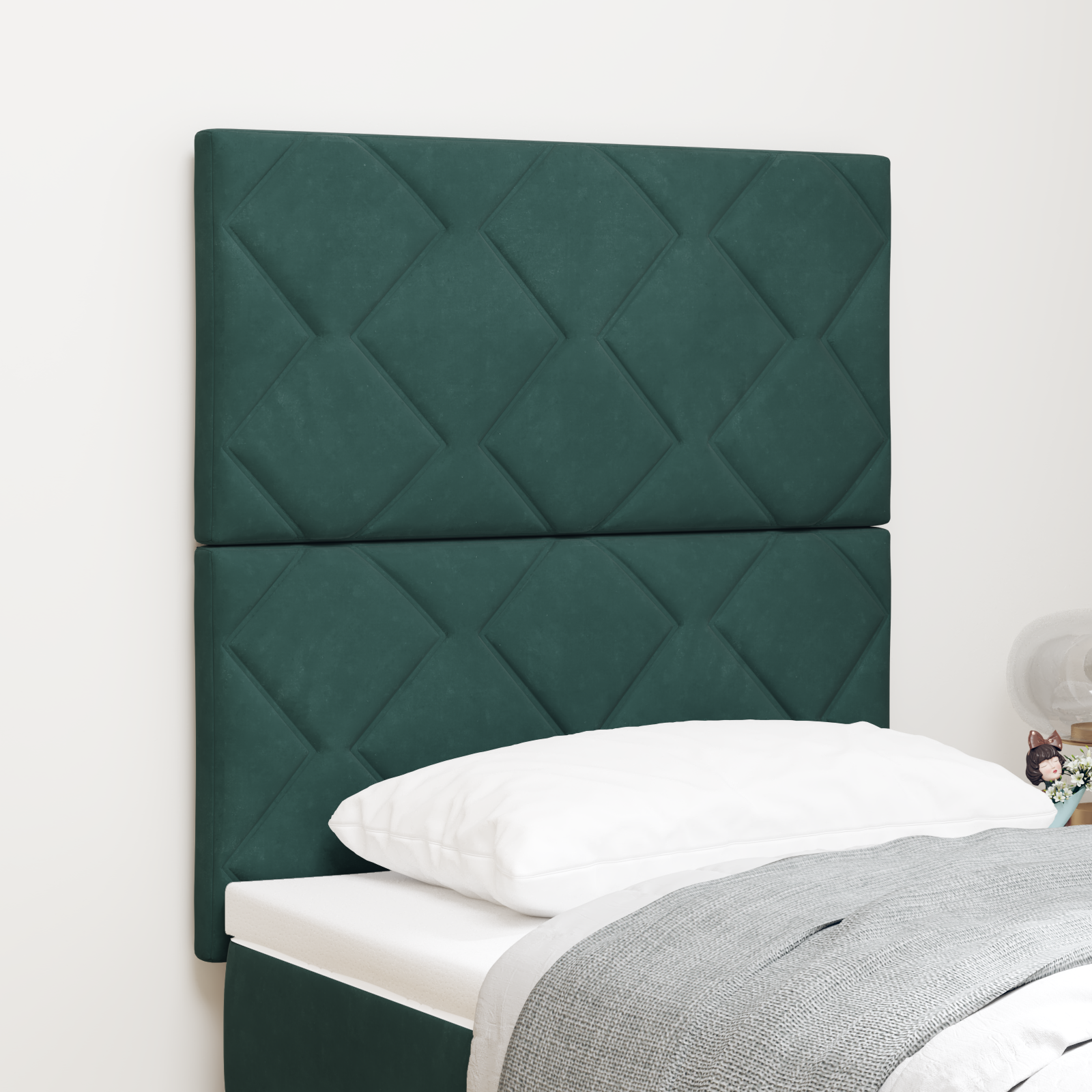 vidaXL Cap de pat LED cu design de blocuri de diamant, verde închis, 80 cm