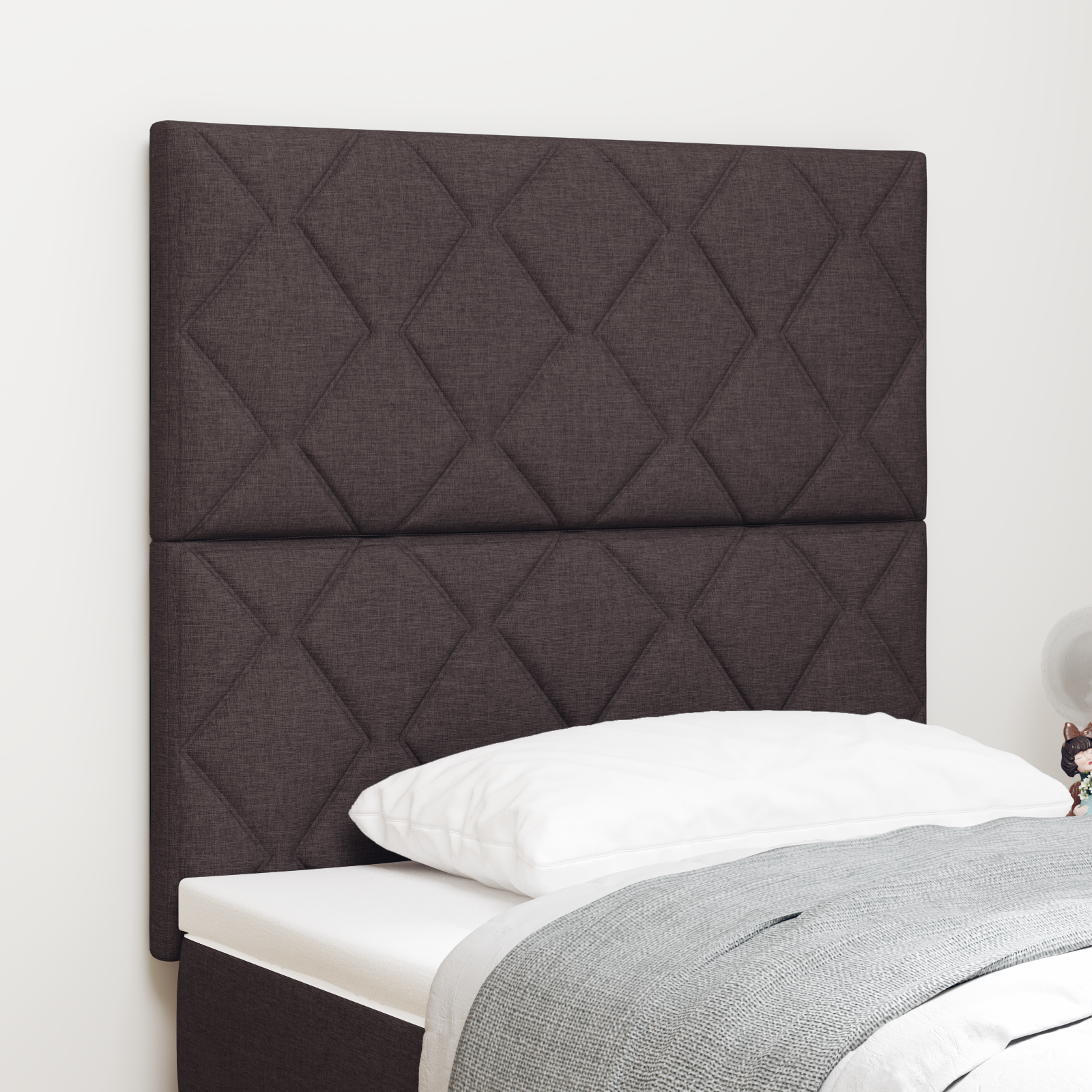 Tăblie LED vidaXL cu design cu diamante maro închis 90 cm țesătură Tăblie LED vidaXL cu design cu diamante maro închis 90 cm țesătură