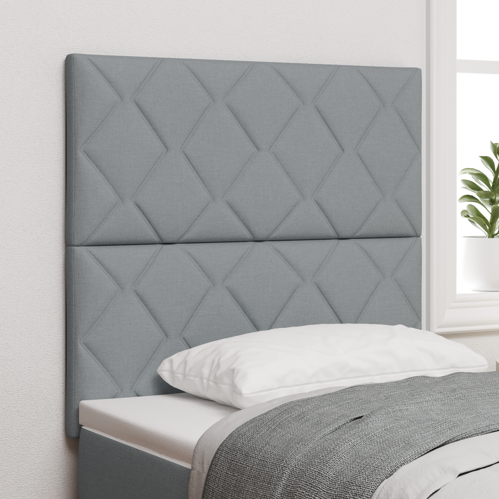 vidaXL LED Headboard Design cu blocuri de diamant Gri deschis 100 cm Țesătură vidaXL LED Headboard Design cu blocuri de diamant Gri deschis 100 cm Țesătură