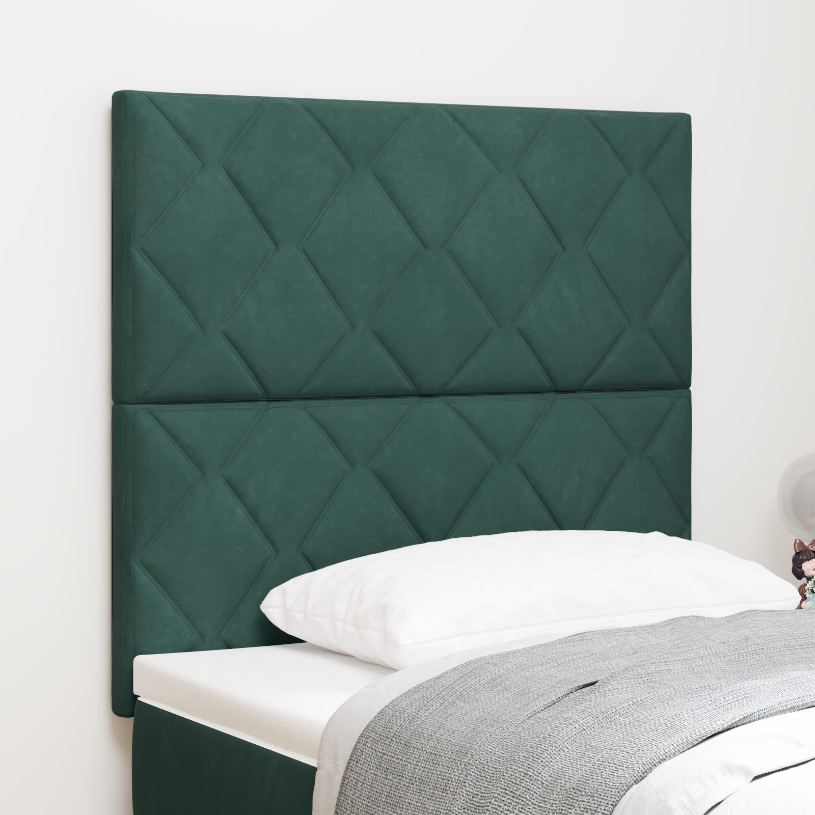 vidaXL Cap de pat LED cu blocuri de diamant, verde închis, 100 cm, din catifea