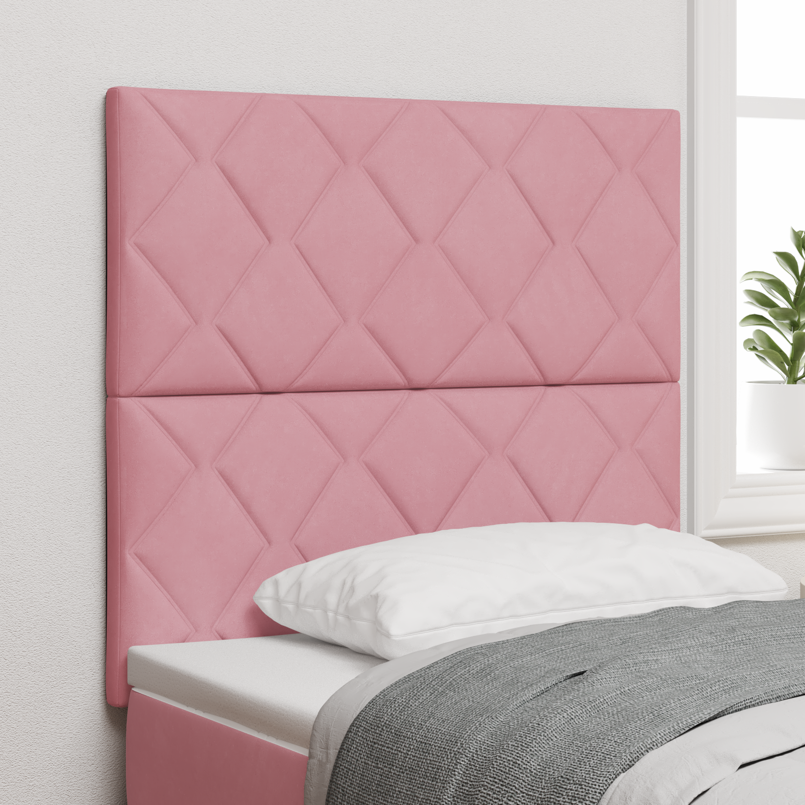 vidaXL Tăblie LED cu lumini cu bandă LED Geometric Roz 100 cm Catifea vidaXL Tăblie LED cu lumini cu bandă LED Geometric Roz 100 cm Catifea