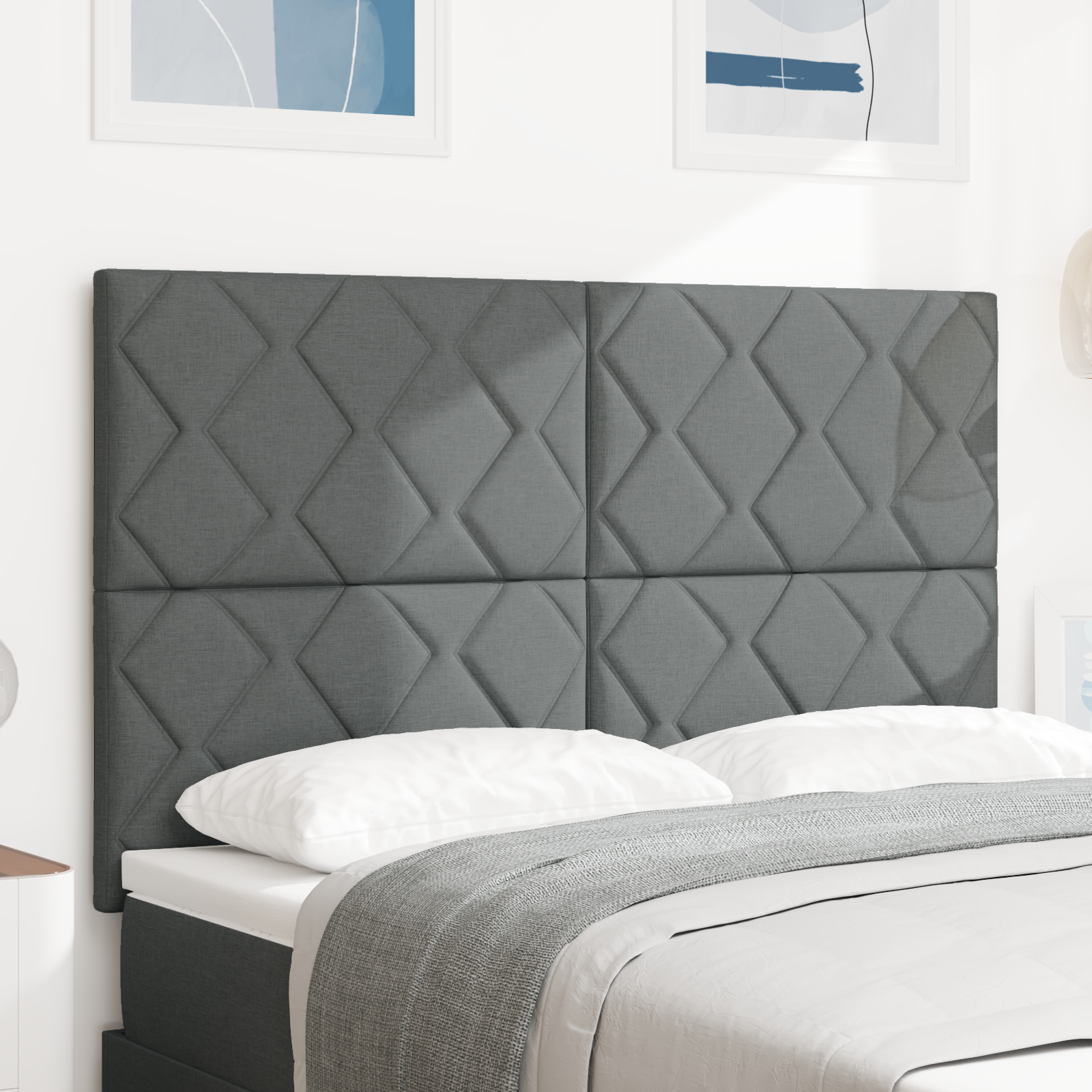 Cap de pat LED vidaXL cu design blocuri de diamante gri închis 144 cm țesătură Cap de pat LED vidaXL cu design blocuri de diamante gri închis 144 cm țesătură