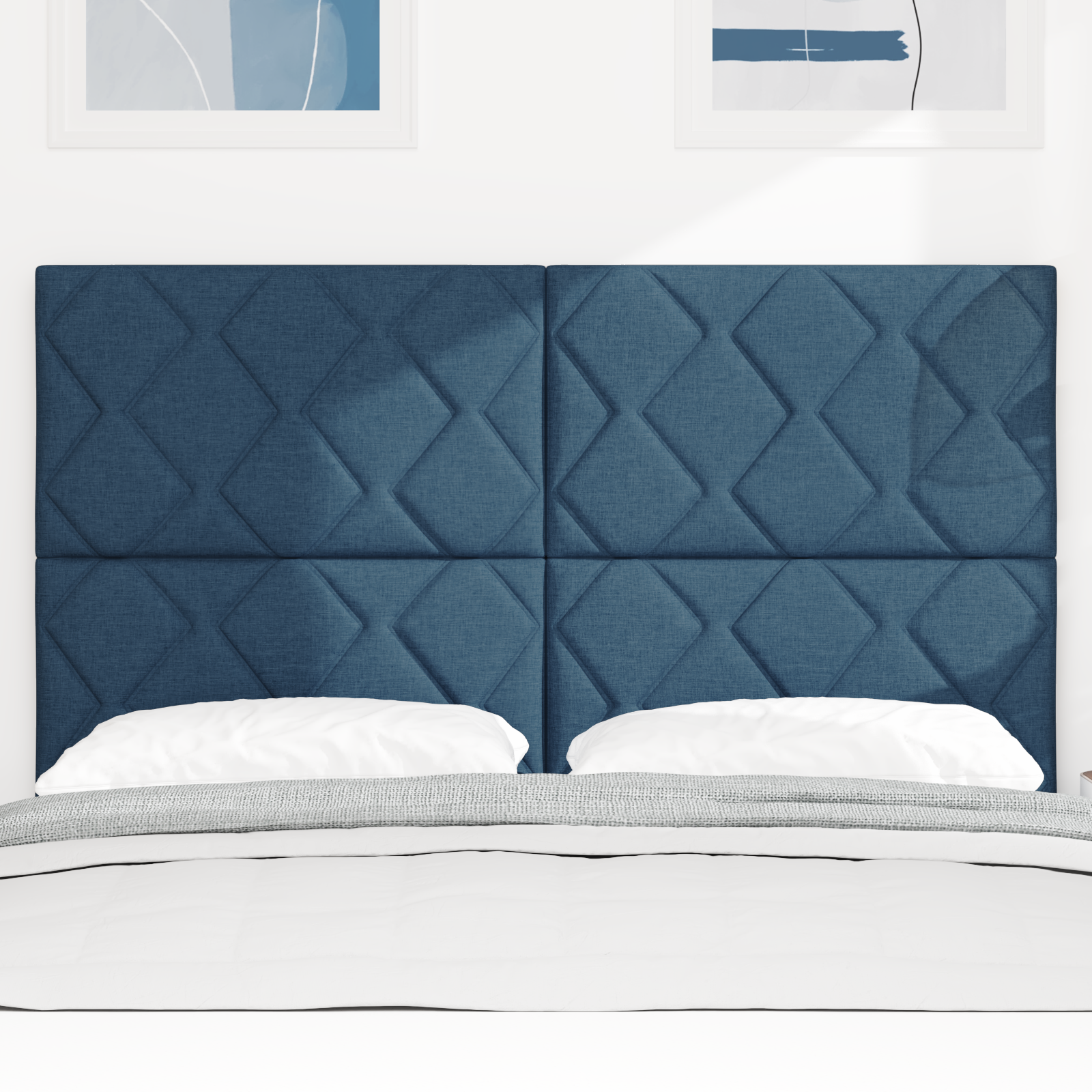 Cap de Pat LED vidaXL Design Blocuri de Diamante Albastru 144 cm Țesătură Cap de Pat LED vidaXL Design Blocuri de Diamante Albastru 144 cm Țesătură