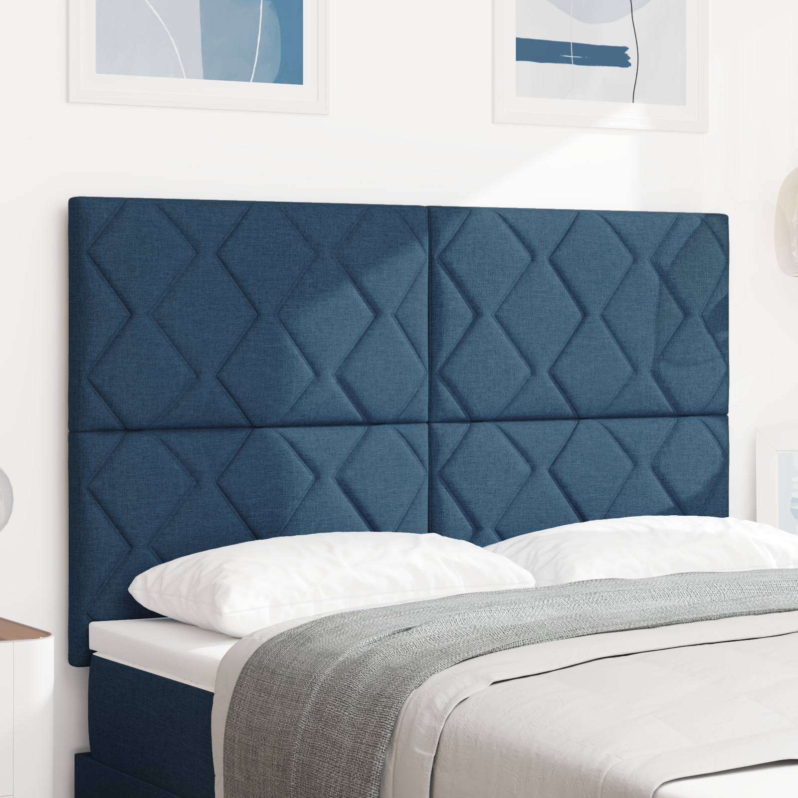 Cap de Pat LED vidaXL Design Blocuri de Diamante Albastru 144 cm Țesătură Cap de Pat LED vidaXL Design Blocuri de Diamante Albastru 144 cm Țesătură