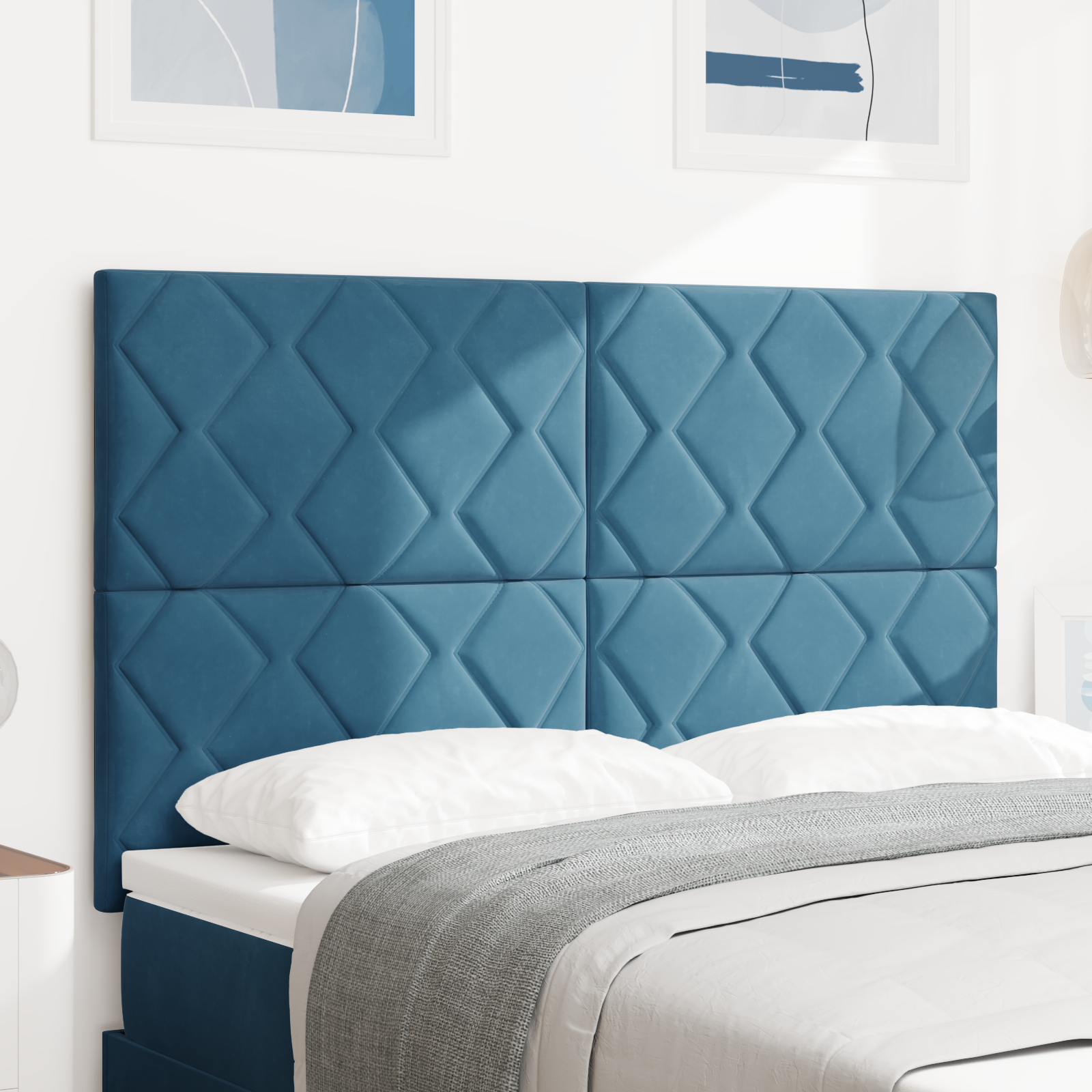 vidaXL Cap de pat LED cu design în formă de diamante, albastru închis, de 144 cm vidaXL Cap de pat LED cu design în formă de diamante, albastru închis, de 144 cm