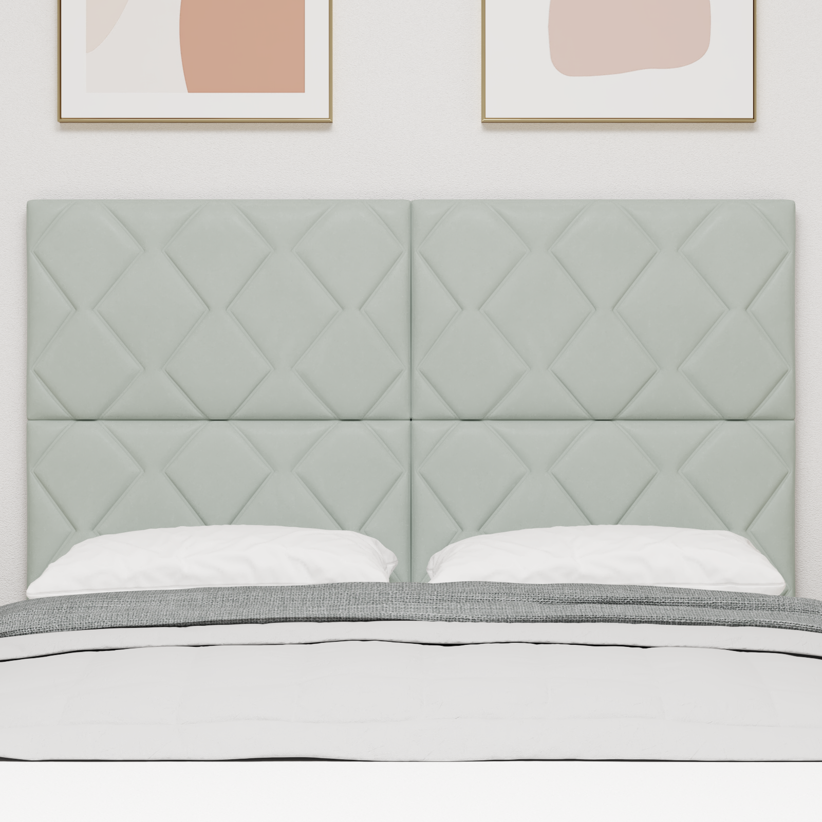 vidaXL Cap de pat LED, design blocuri diamant, gri deschis, 160 cm, din catifea