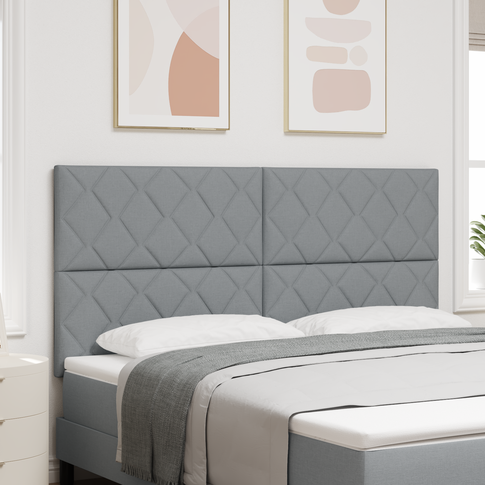 Tăblie LED vidaXL Design cu blocuri de diamant Gri deschis 180 cm Țesătură Tăblie LED vidaXL Design cu blocuri de diamant Gri deschis 180 cm Țesătură