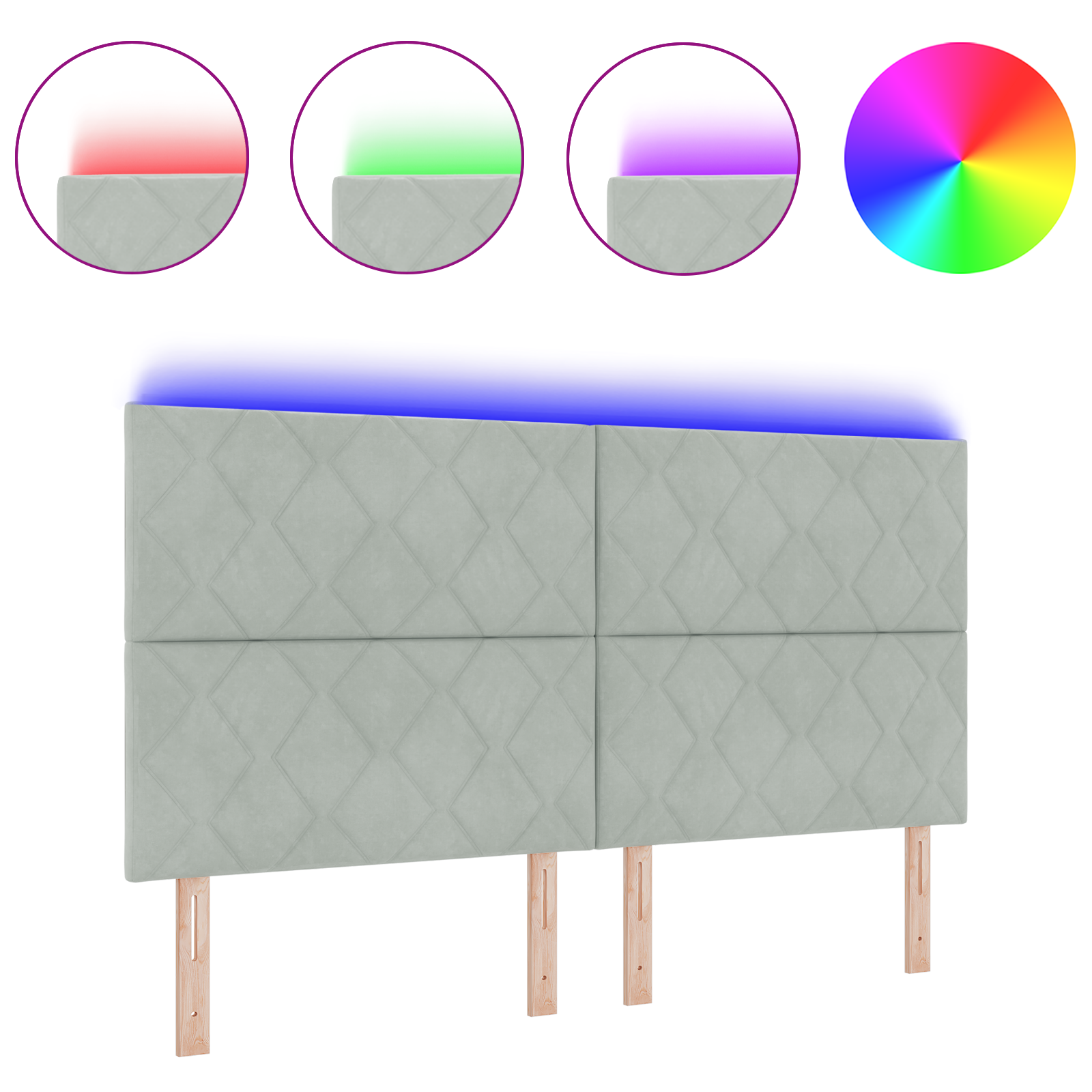 vidaXL Tăblie LED cu lumini cu bandă LED Gri deschis 180 cm Catifea
