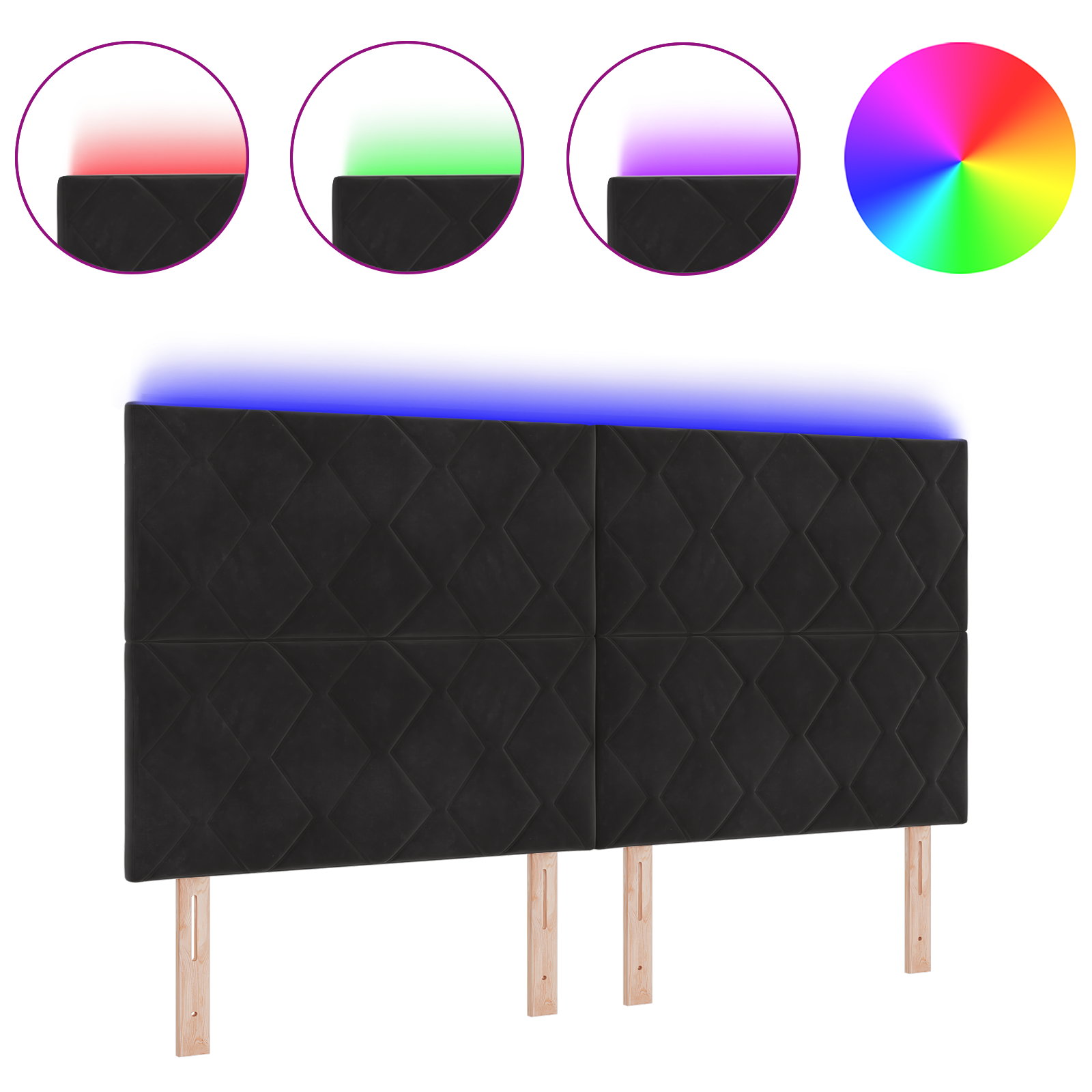 vidaXL Cap de pat LED Design cu blocuri de diamant Negru 180 cm Catifea vidaXL Cap de pat LED Design cu blocuri de diamant Negru 180 cm Catifea