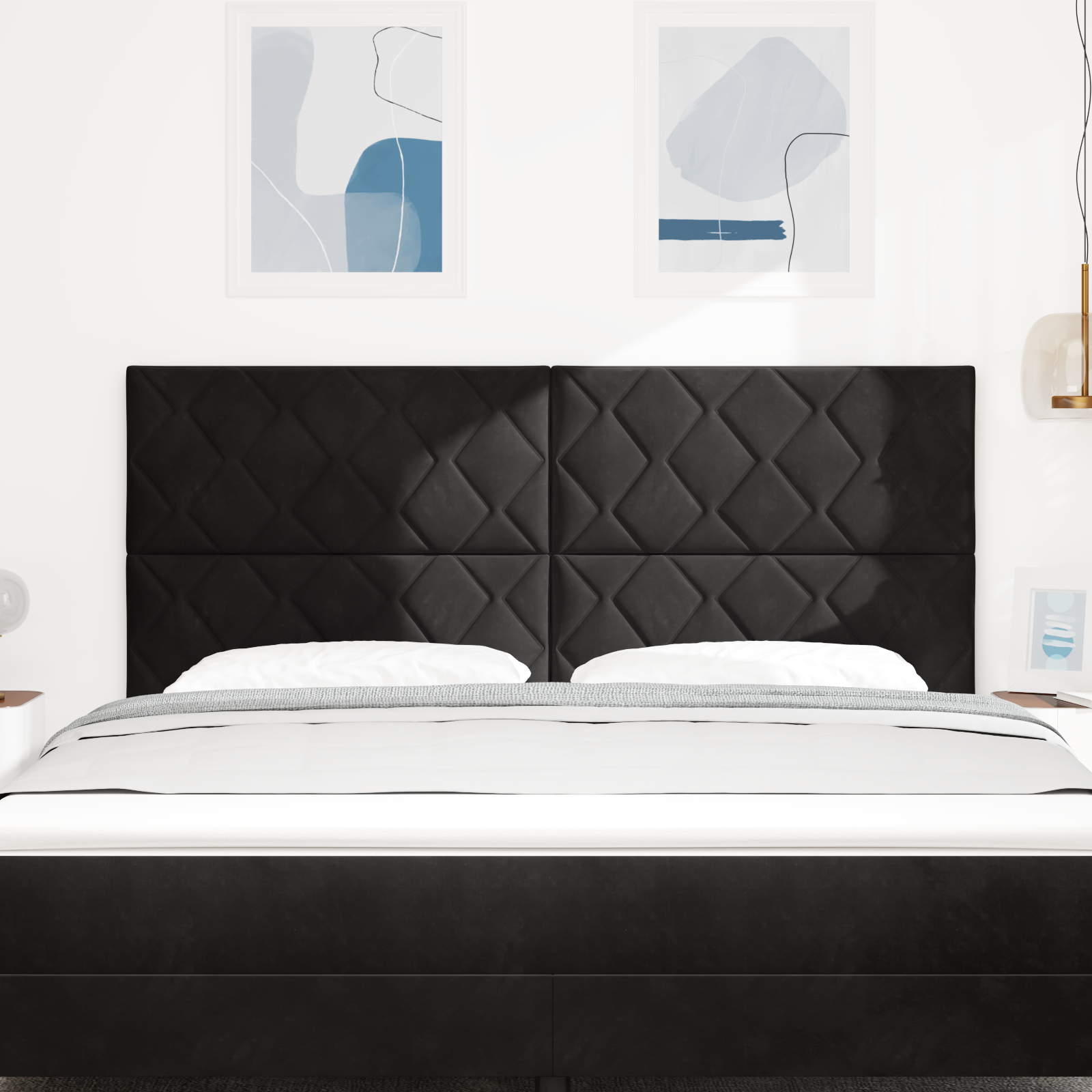 vidaXL Cap de pat LED Design cu blocuri de diamant Negru 180 cm Catifea vidaXL Cap de pat LED Design cu blocuri de diamant Negru 180 cm Catifea