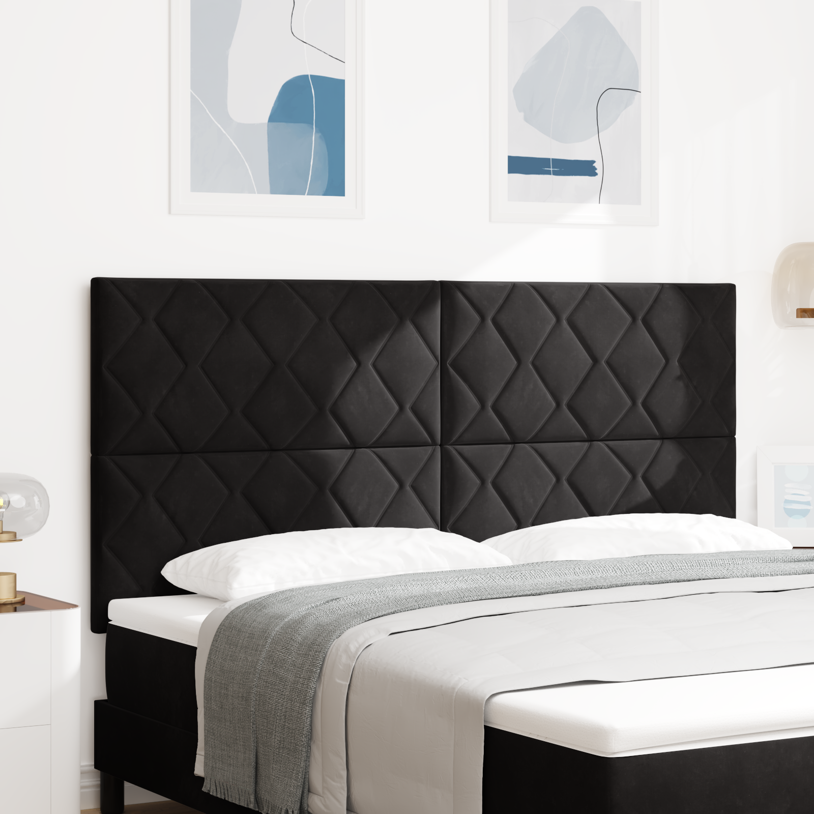 vidaXL Cap de pat LED Design cu blocuri de diamant Negru 180 cm Catifea vidaXL Cap de pat LED Design cu blocuri de diamant Negru 180 cm Catifea