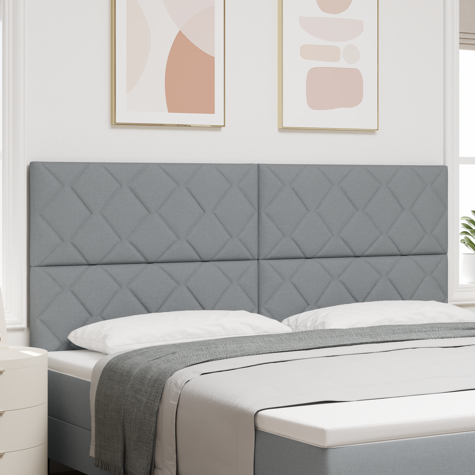 Cap de pat LED vidaXL Design cu blocuri de diamant Gri deschis 200 cm Țesătură Cap de pat LED vidaXL Design cu blocuri de diamant Gri deschis 200 cm Țesătură