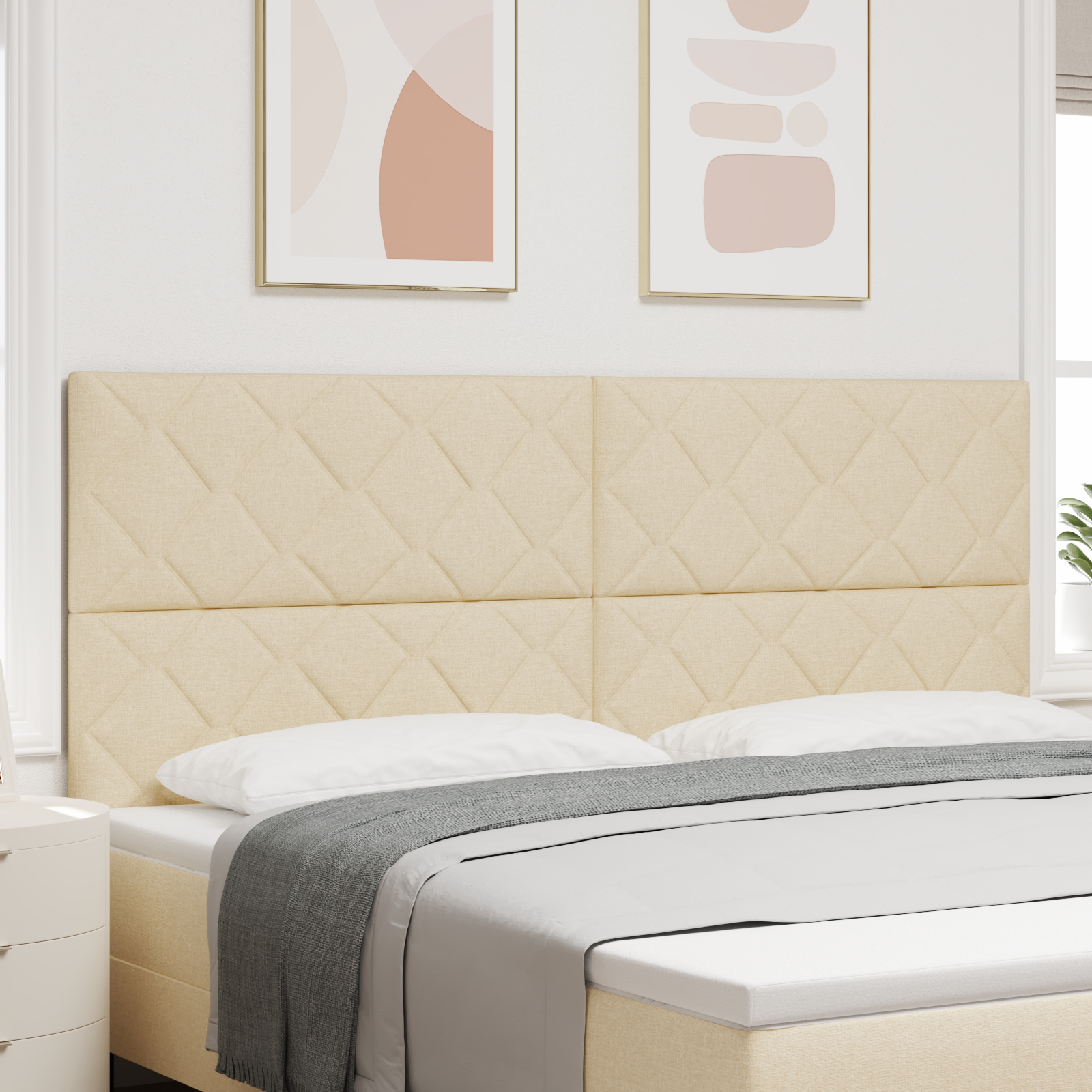 Cap de Pat LED vidaXL Design Blocuri de Diamant Crem 200 cm Țesătură Cap de Pat LED vidaXL Design Blocuri de Diamant Crem 200 cm Țesătură