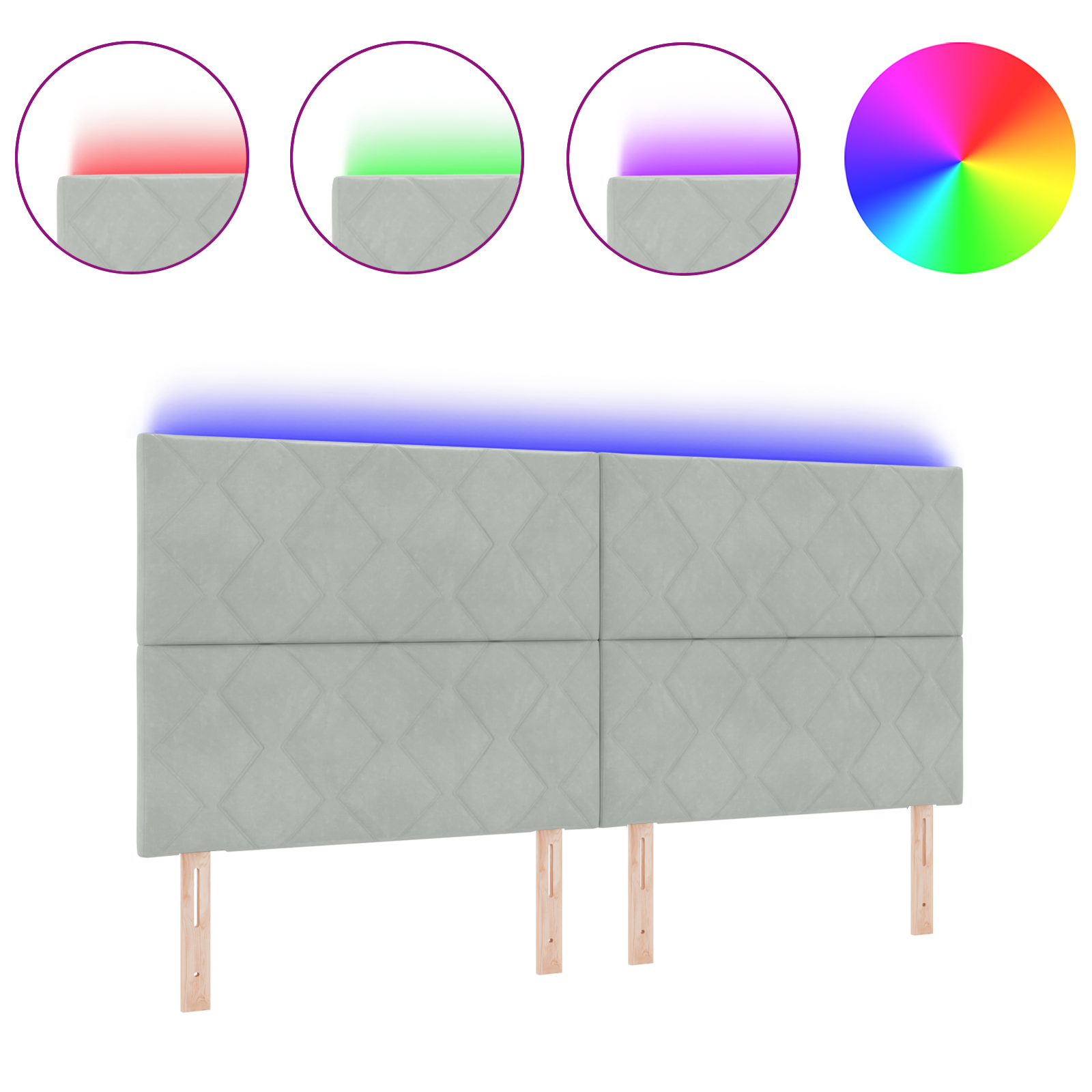vidaXL Cap de pat LED, design blocuri diamant, gri deschis, 200 cm.