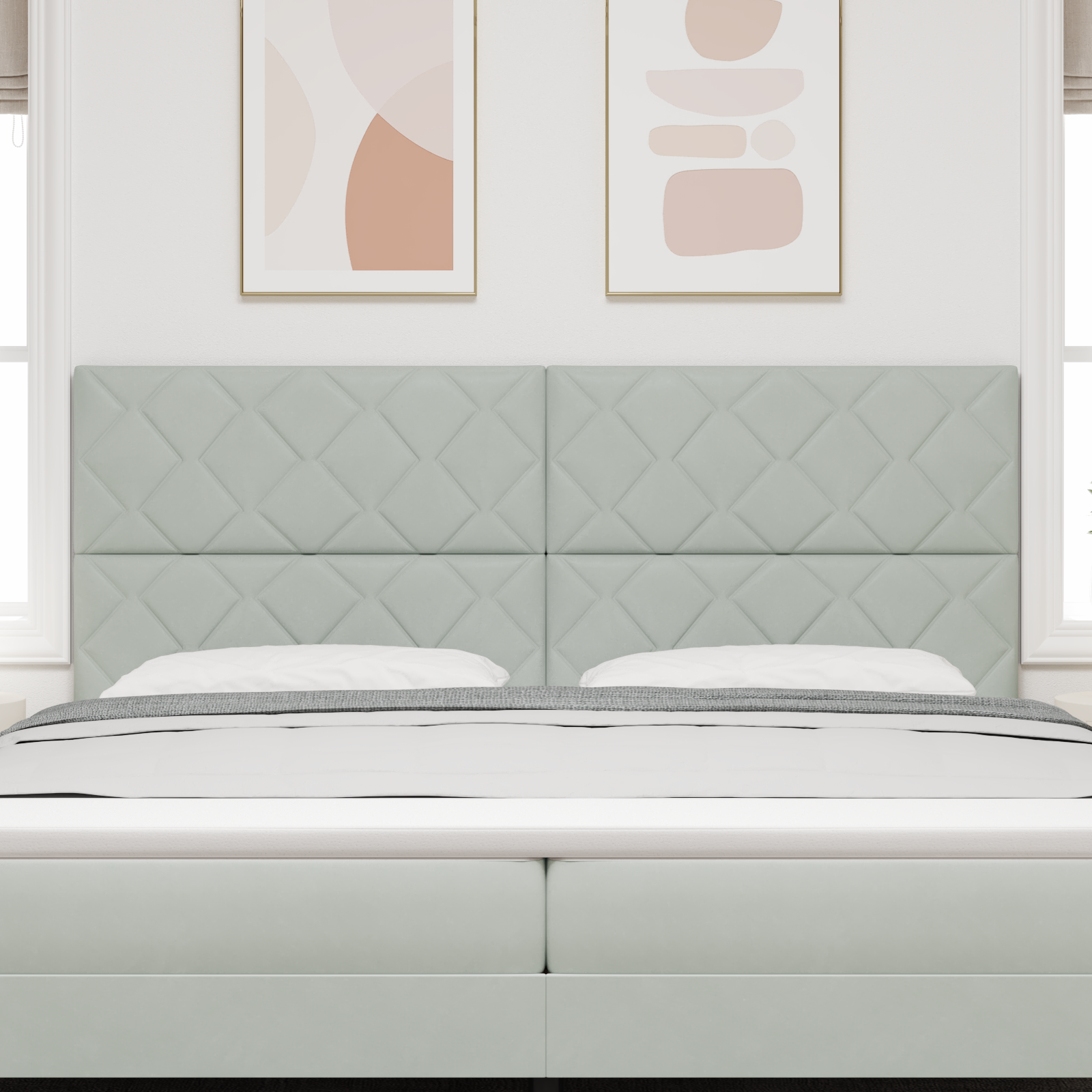 vidaXL Cap de pat LED, design blocuri diamant, gri deschis, 200 cm.
