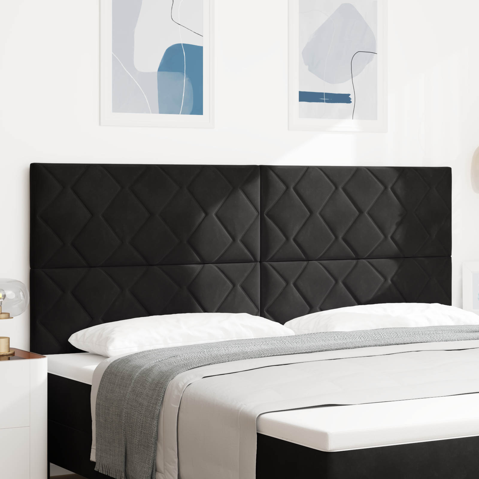 vidaXL Cap de pat LED - Design cu blochete de diamant - 200 cm - Catifea vidaXL Cap de pat LED - Design cu blochete de diamant - 200 cm - Catifea