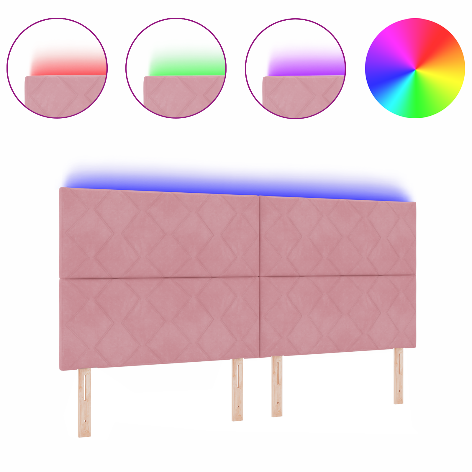 vidaXL Tăblie LED cu lumini cu bandă LED Geometric Roz 200 cm Catifea