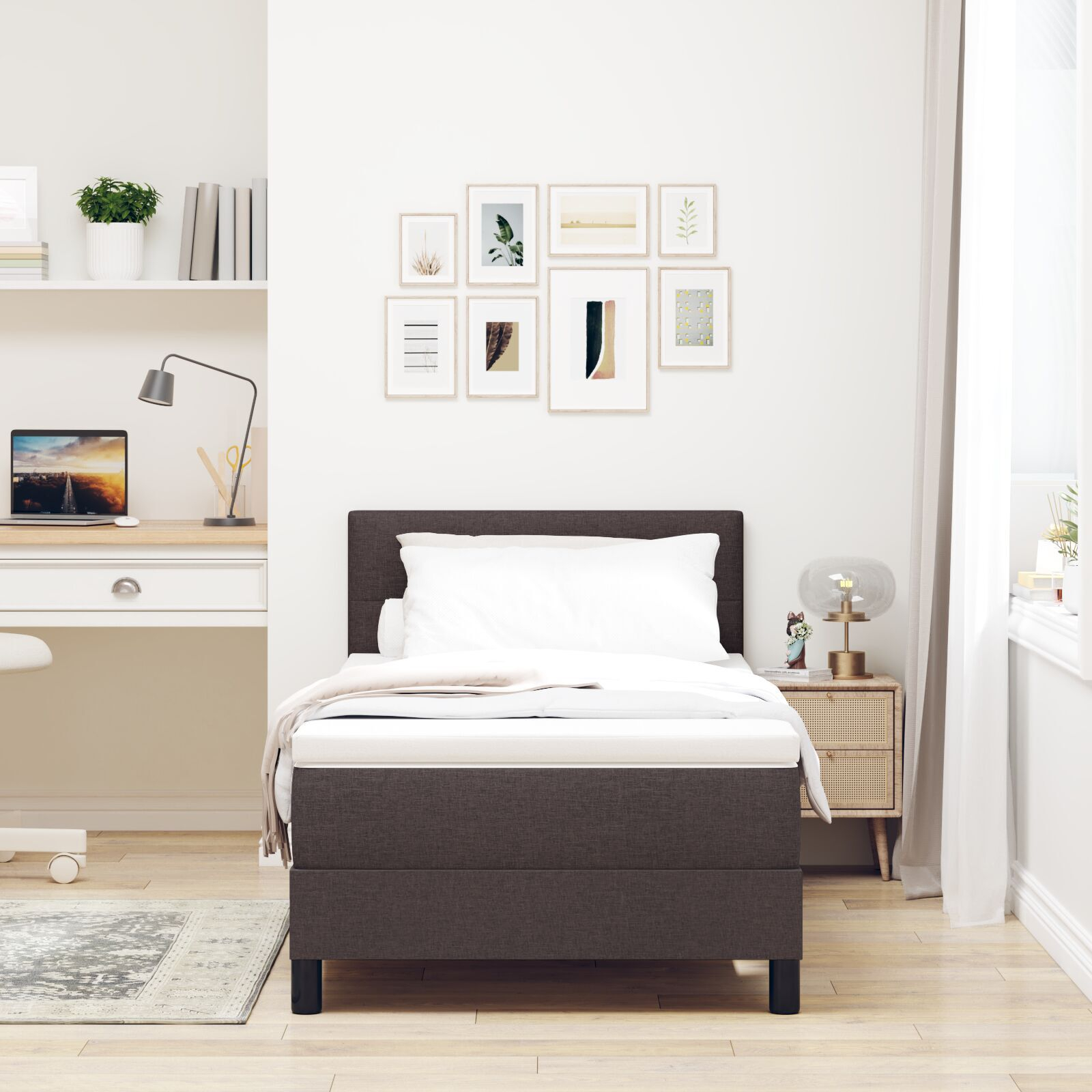 vidaXL Pat boxspring cu saltea Maro închis 80 x 200 cm țesătură
