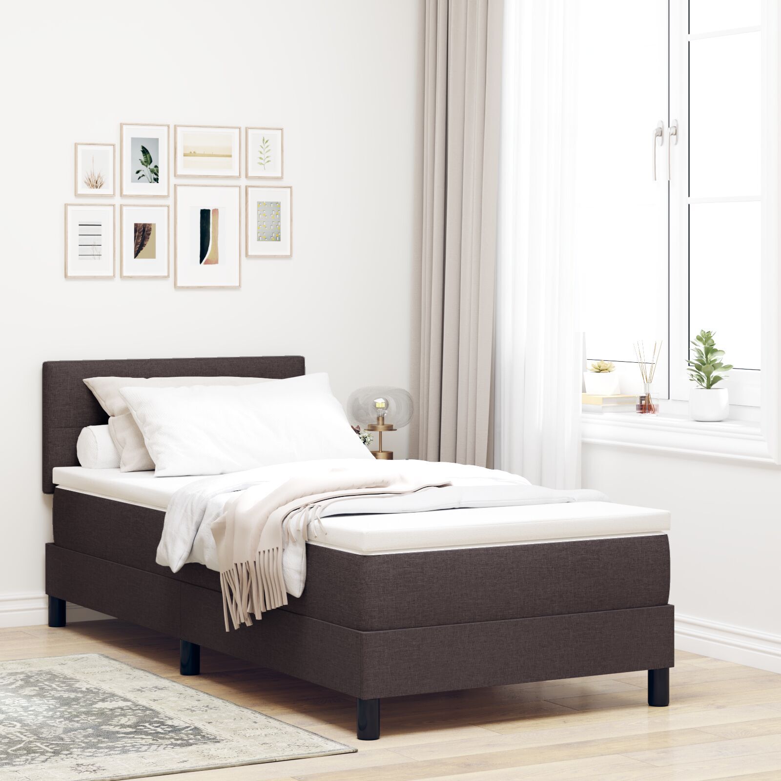 vidaXL Pat boxspring cu saltea Maro închis 80 x 200 cm țesătură