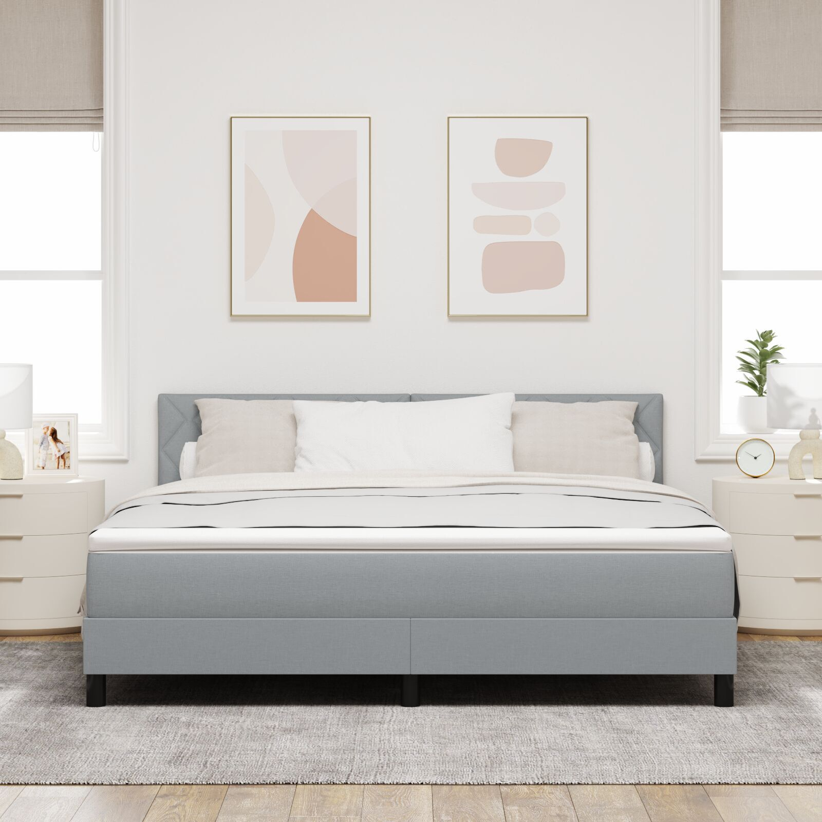 vidaXL Pat boxspring cu saltea Gri deschis 180 x 200 cm țesătură vidaXL Pat boxspring cu saltea Gri deschis 180 x 200 cm țesătură