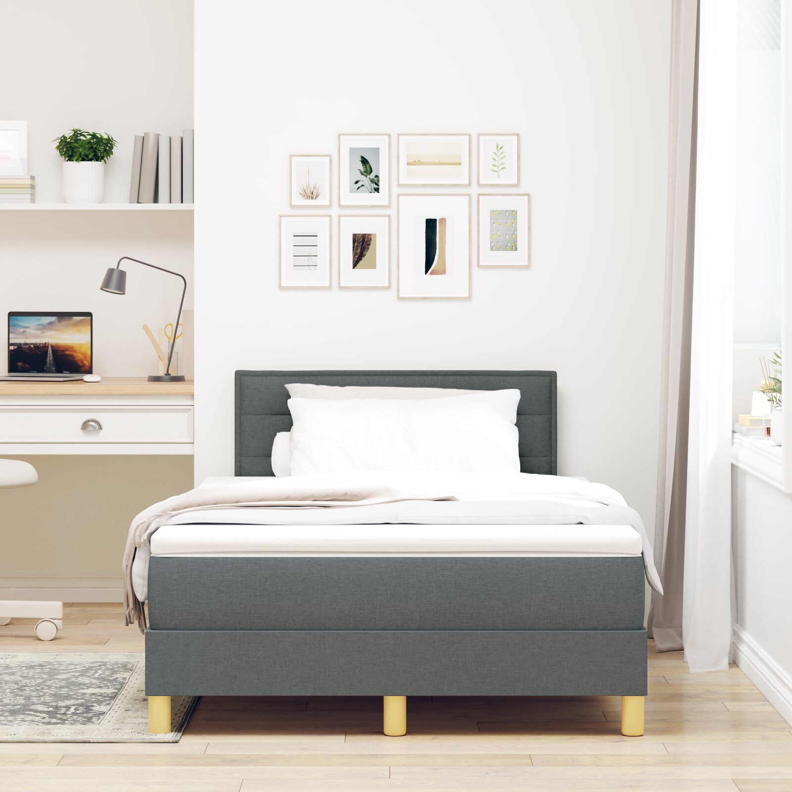 vidaXL Pat boxspring cu saltea Gri închis 120 x 190 cm țesătură