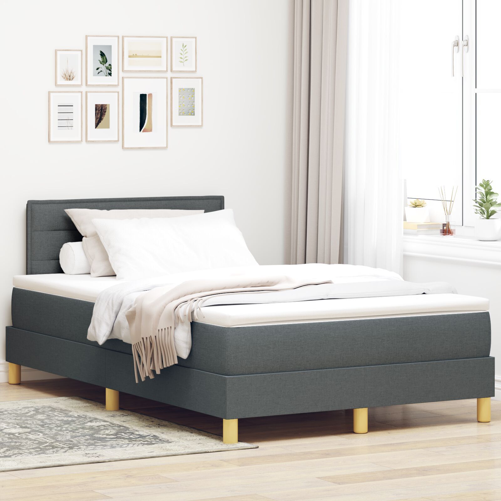 vidaXL Pat boxspring cu saltea Gri închis 120 x 190 cm țesătură
