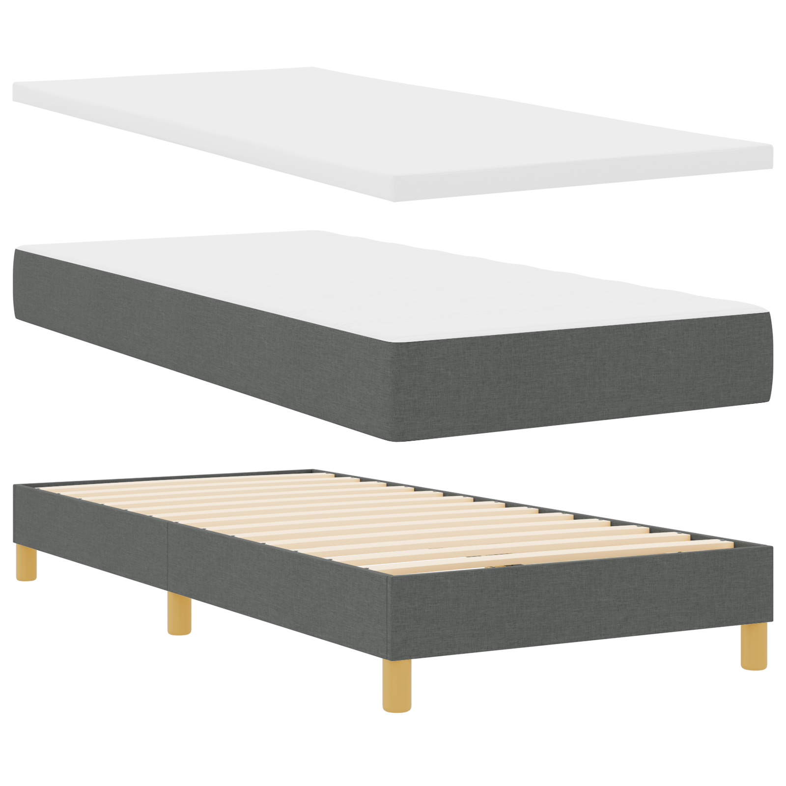 vidaXL Pat boxspring cu saltea Gri închis 90 x 190 cm țesătură