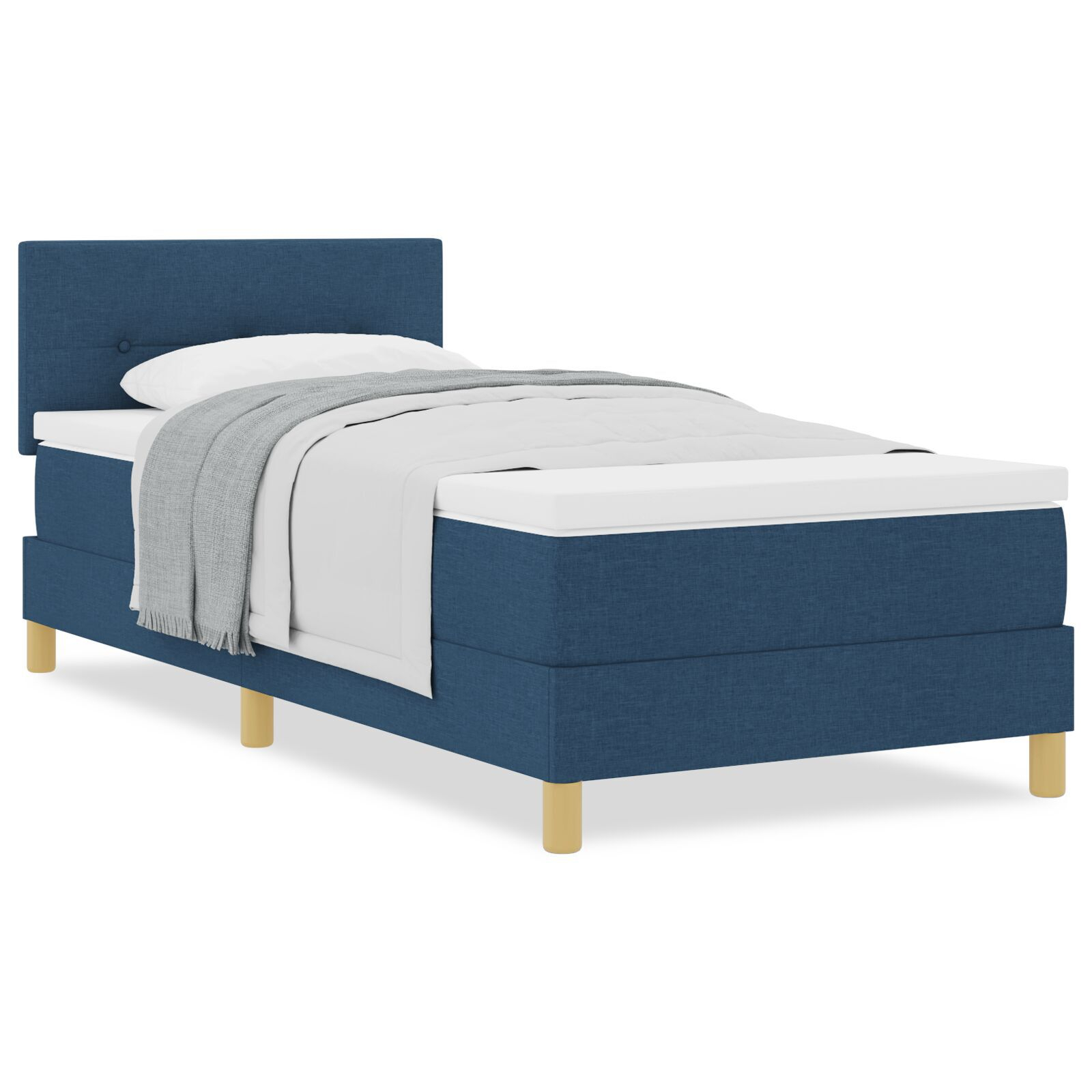 vidaXL Pat boxspring cu saltea cu saltea albastru 90 x 200 cm țesătură