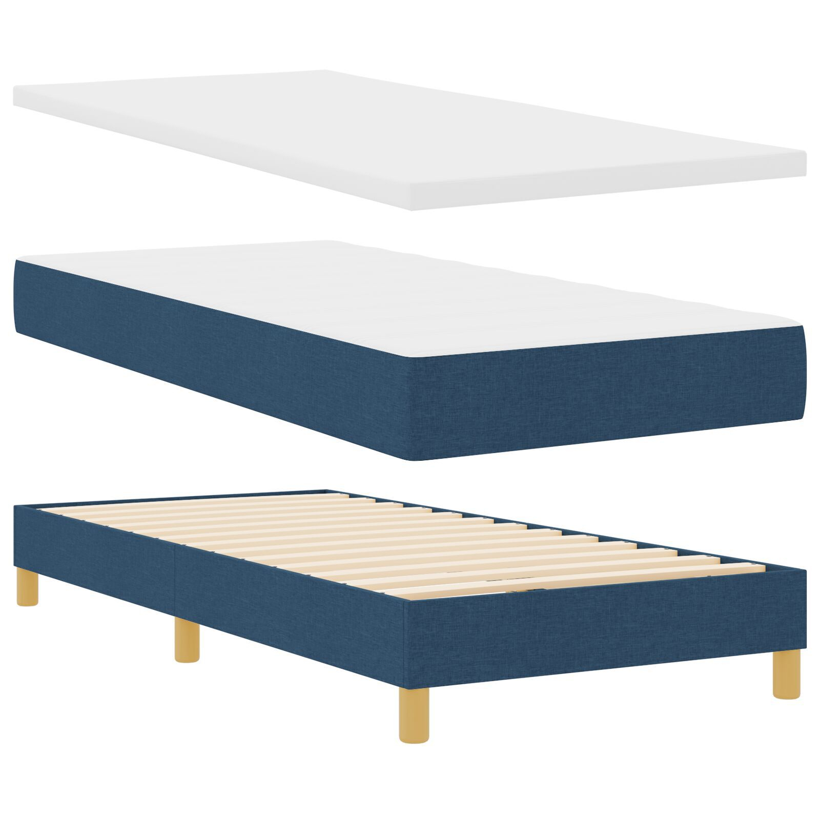 vidaXL Pat boxspring cu saltea cu saltea albastru 90 x 200 cm țesătură