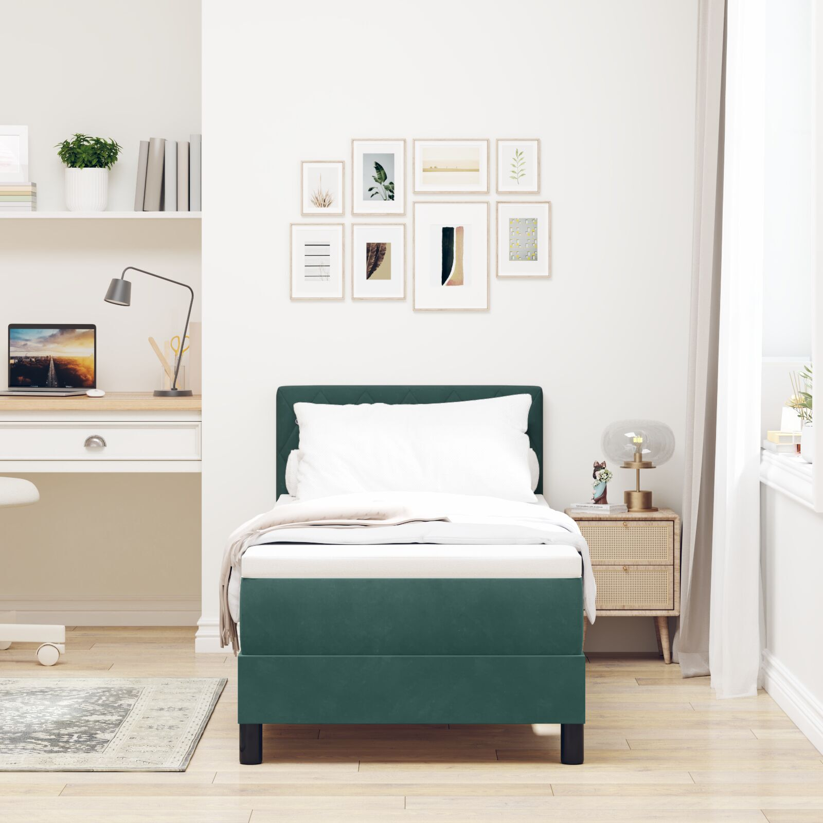 vidaXL Pat cu Arcuri și Saltea Verde închis 80 x 200 cm țesătură vidaXL Pat cu Arcuri și Saltea Verde închis 80 x 200 cm țesătură